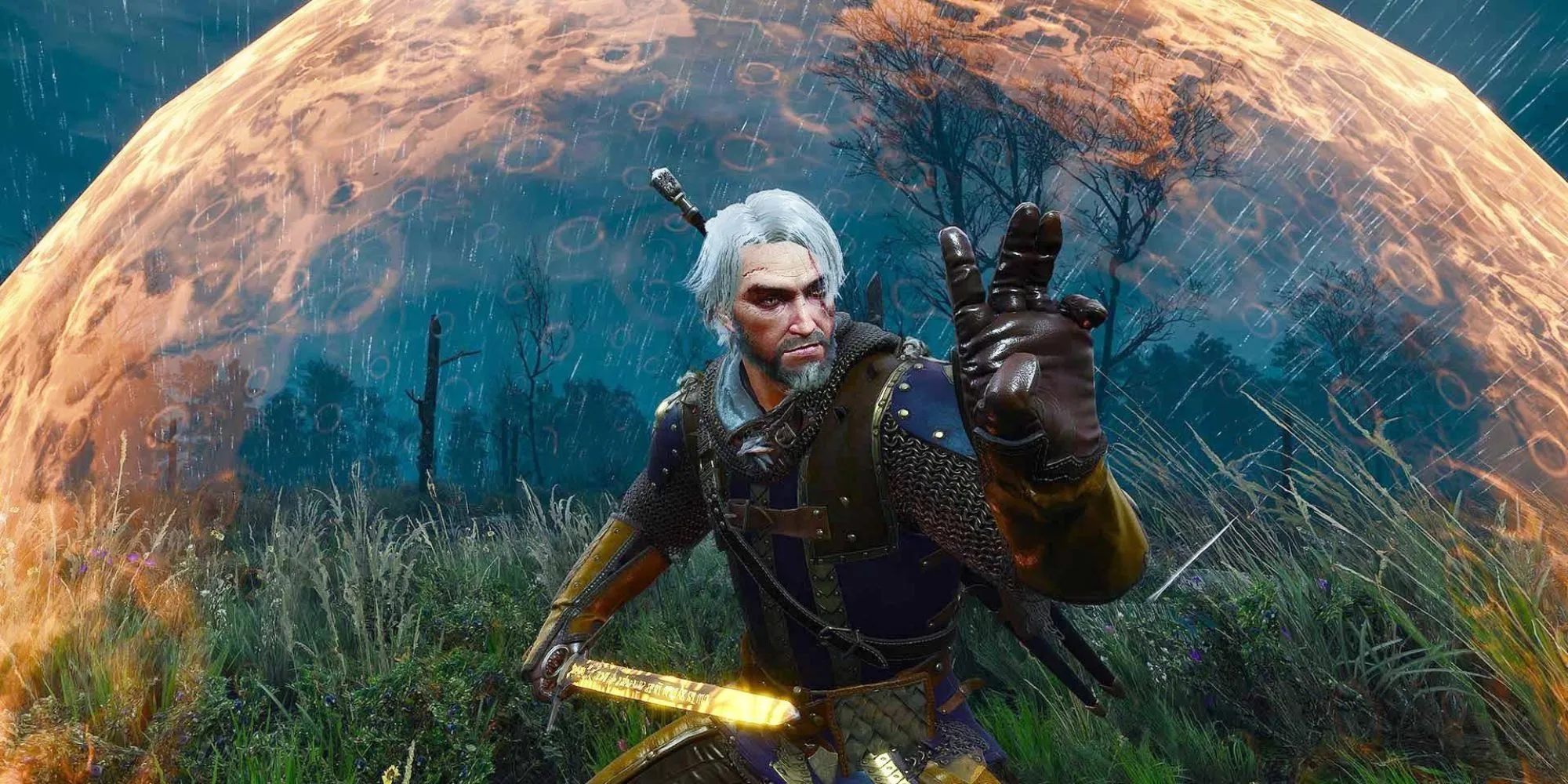 Geralt dùng dấu Quen để tạo lá chắn trong The Witcher 3
