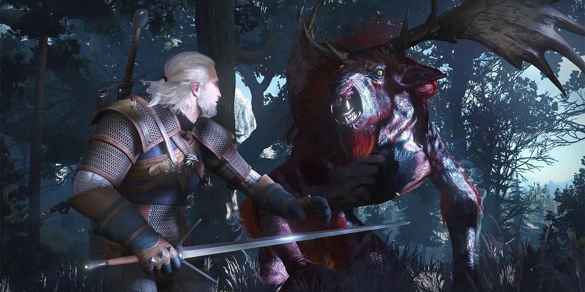 Geralt săn quái vật khổng lồ trong The Witcher 3, biểu trưng cho các act với cảm giác quy mô ngày càng tăng