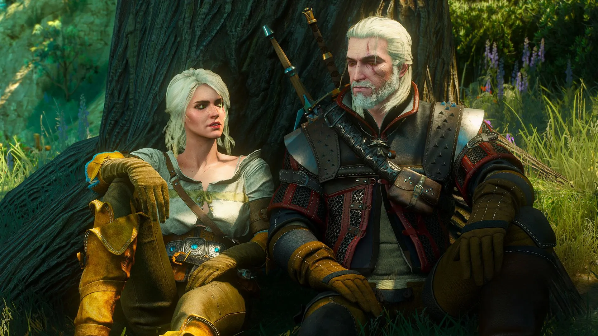 Geralt và Ciri trong khung cảnh u ám của The Witcher 3, thể hiện chiều sâu thế giới mở và cốt truyện