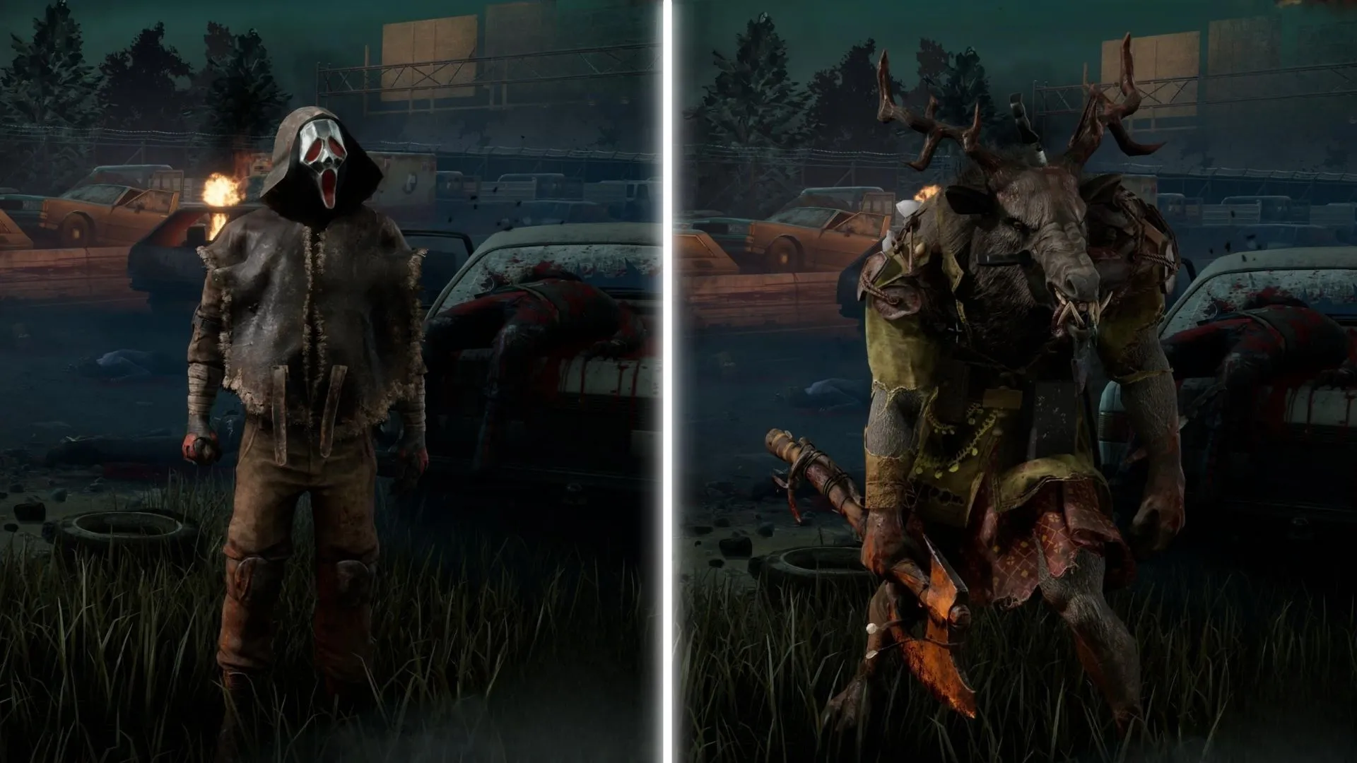 Ghost Face rình rập còn Huntress ném rìu từ xa
