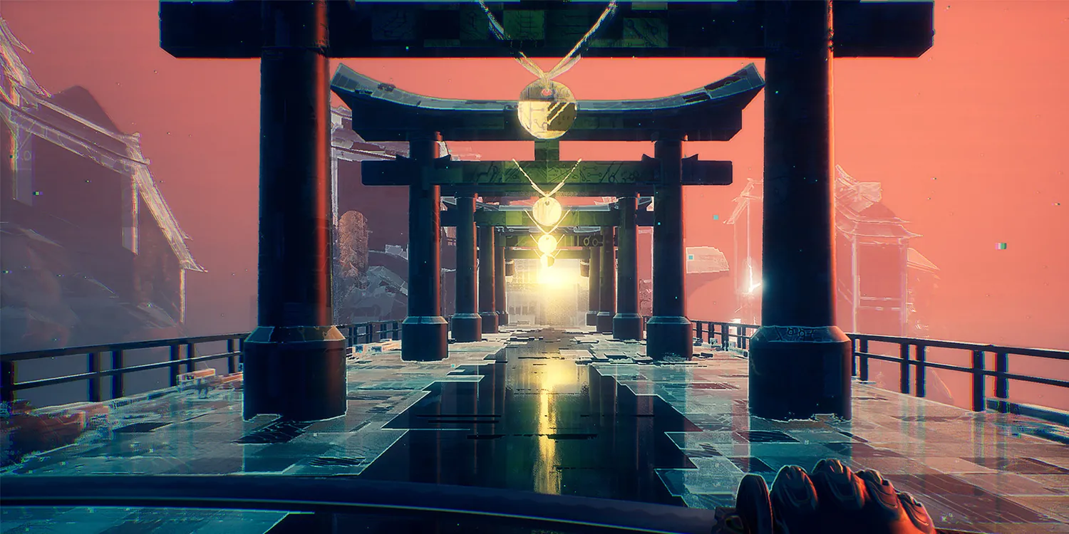 Ghostrunner mô tả nhân vật chính lướt qua môi trường cyberpunk, nhấn mạnh parkour và chiến đấu nhanh gọn