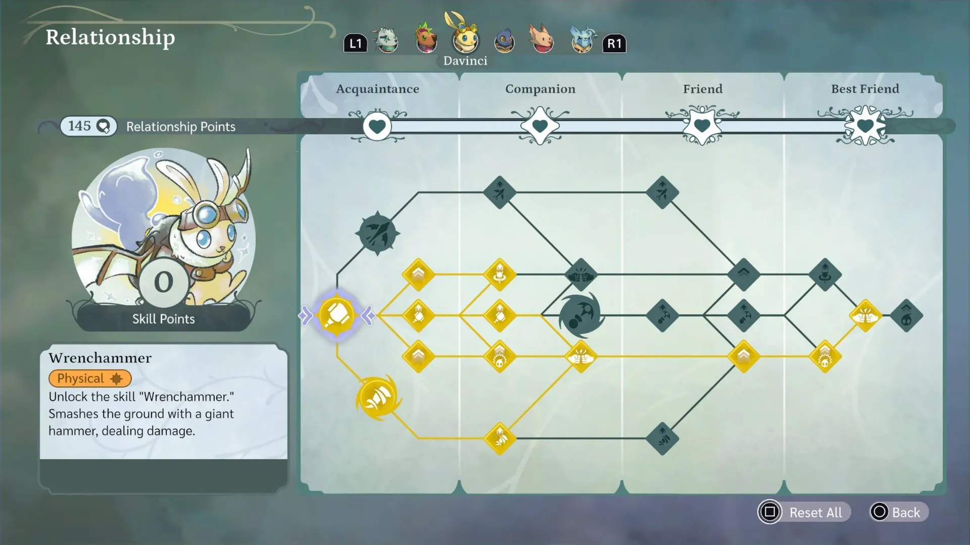 Giao diện hệ thống quan hệ và skill tree mở khóa kỹ năng theo mối quan hệ