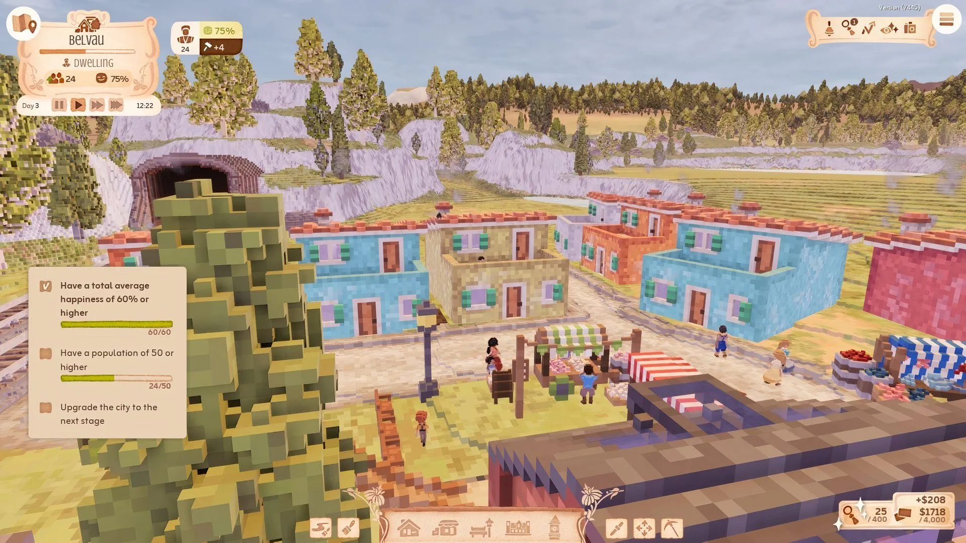 Giao diện Town to City phong cách voxel