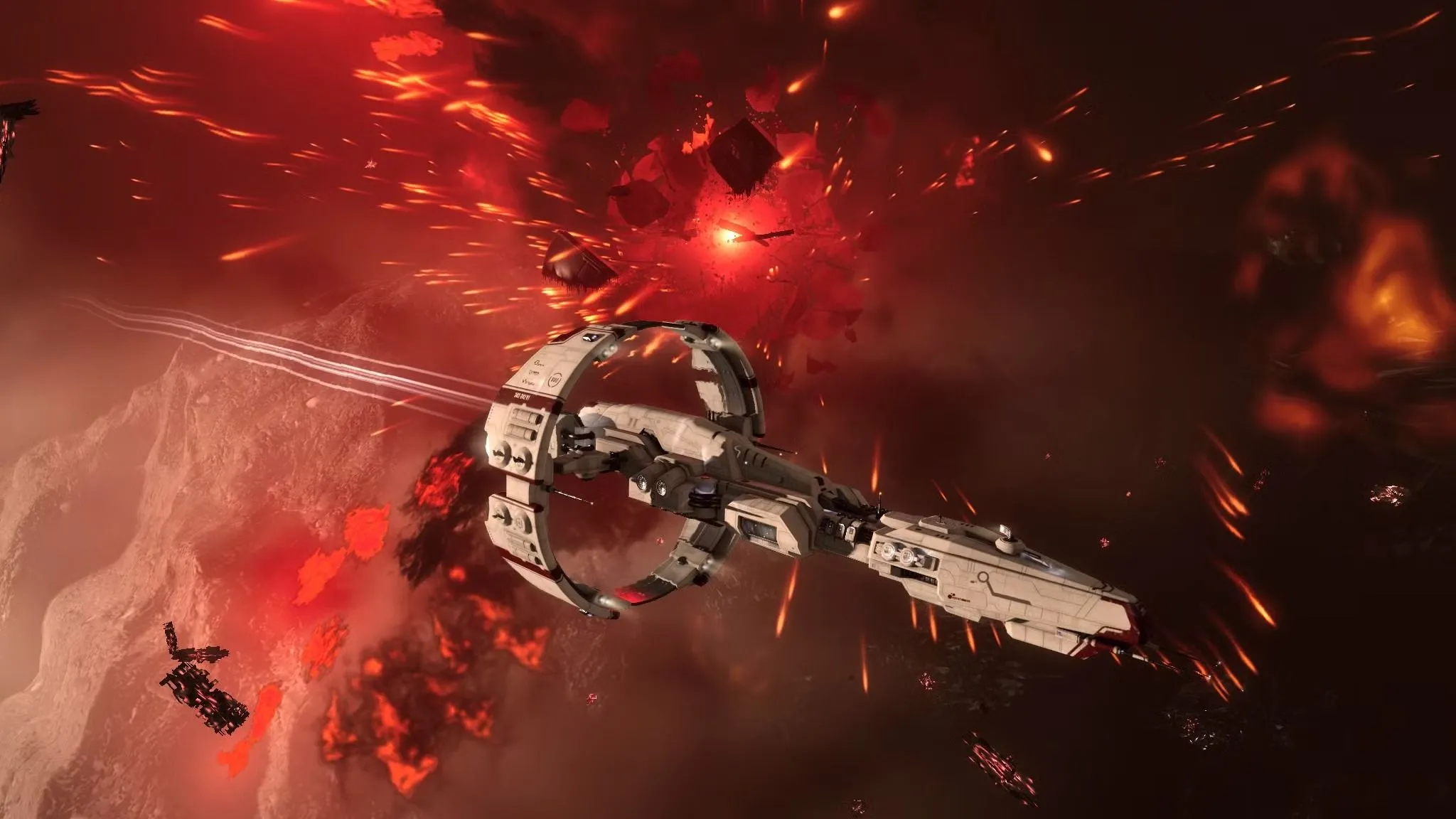 Giao diện trailer EVE Online, minh họa quy mô trận chiến và tính xã hội của game