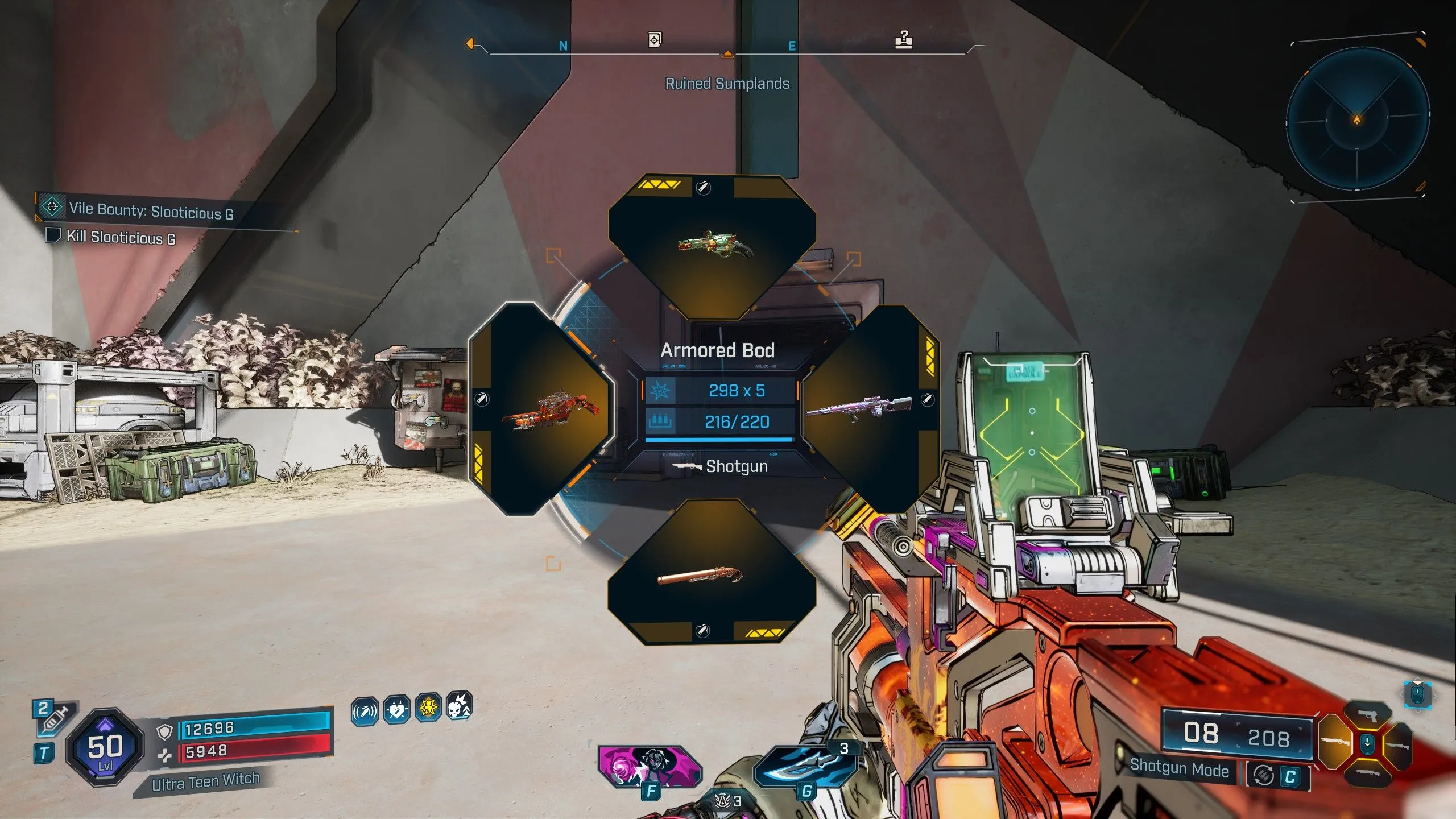 Giao diện weapon wheel cho phép chọn nhanh vũ khí trong Borderlands 4