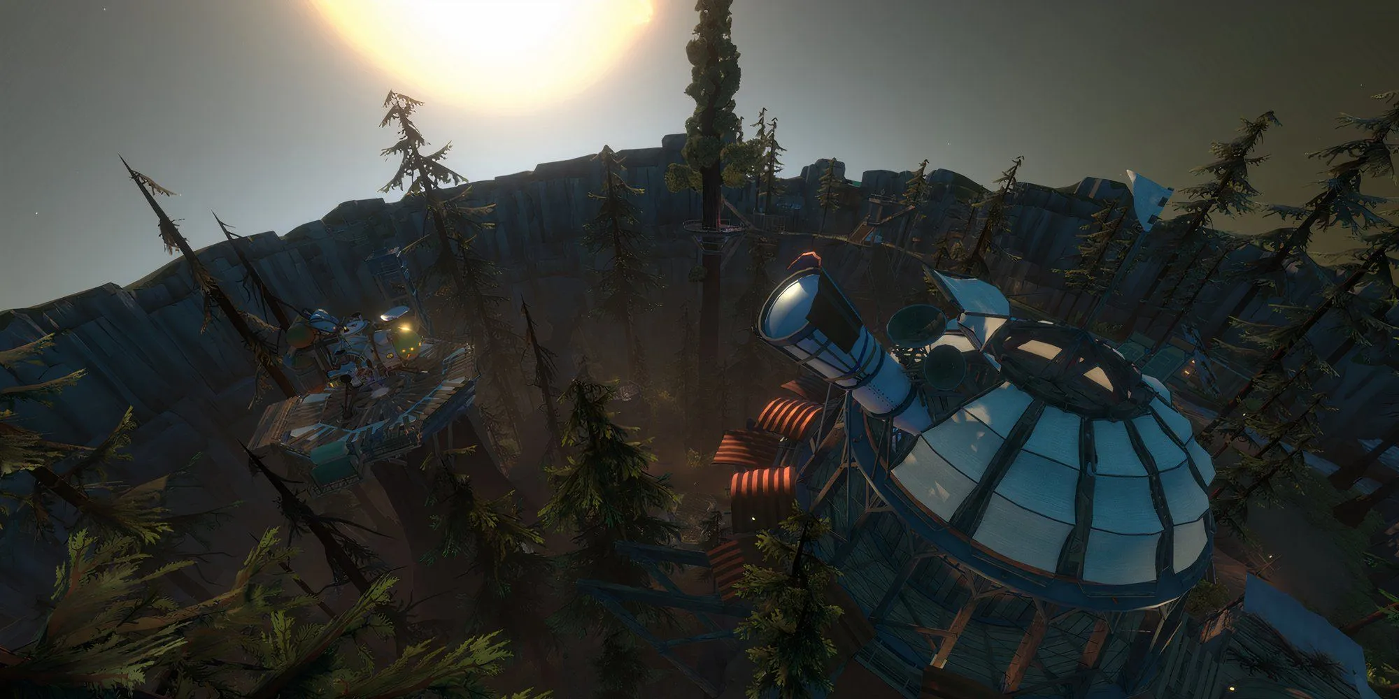 Góc nhìn hành tinh phủ rừng trong Outer Wilds, đại diện cho khám phá vũ trụ, thời gian và câu đố phi tuyến