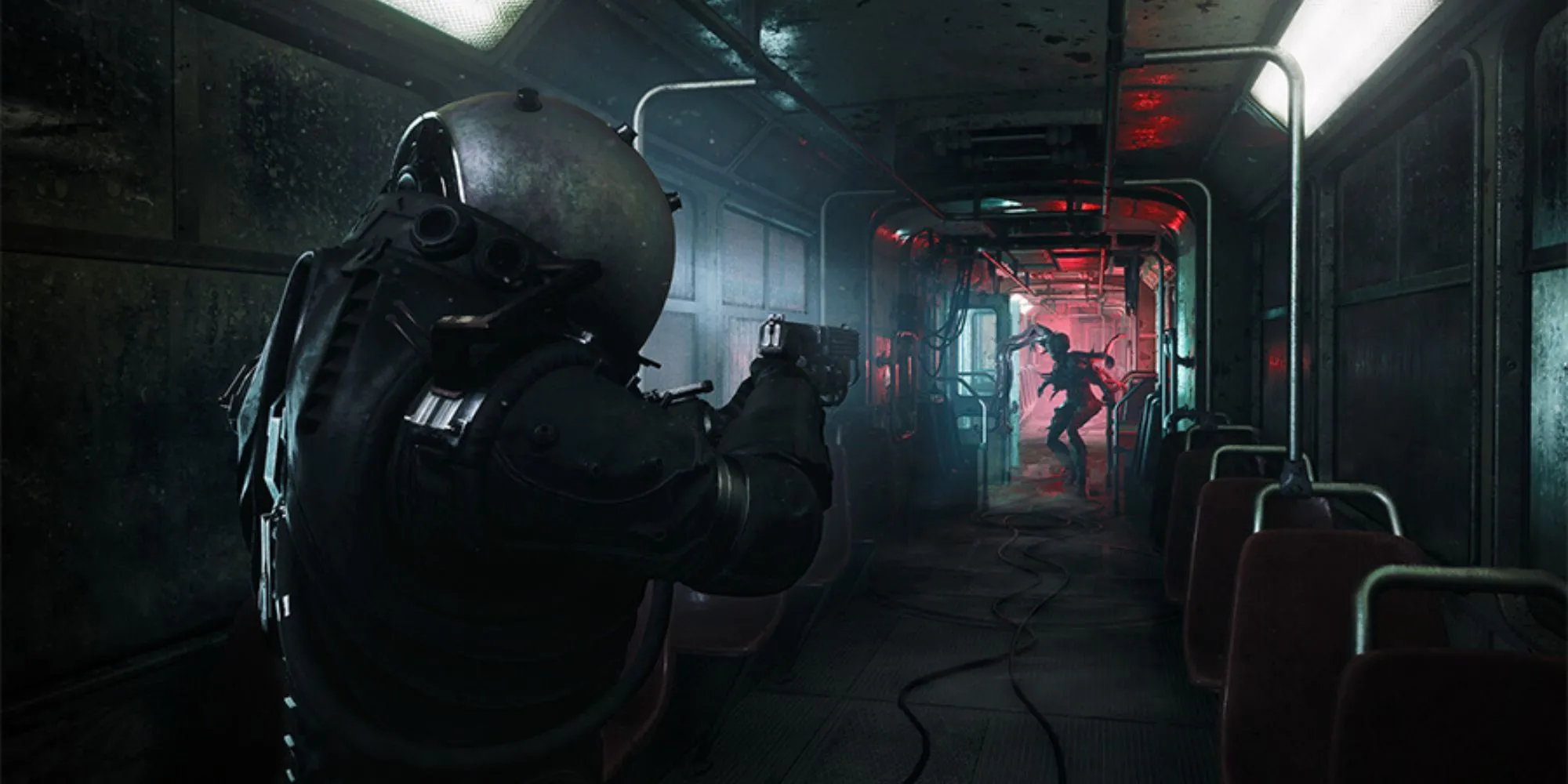 Hình ảnh metro và quái vật trong Cronos: The New Dawn, tông màu u ám và chi tiết kinh dị sci‑fi