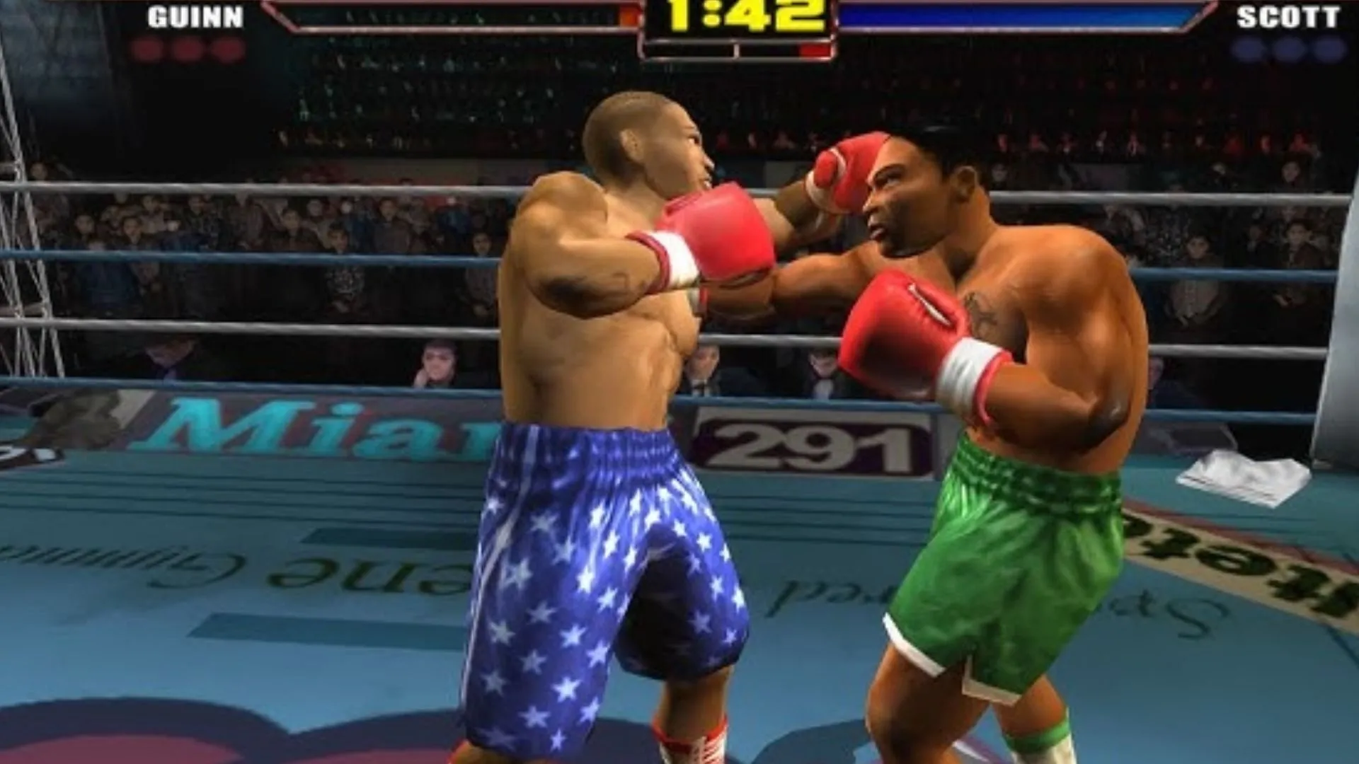 Hình ảnh một trận đấu trong Mike Tyson Heavyweight Boxing với động tác đấm vụng về