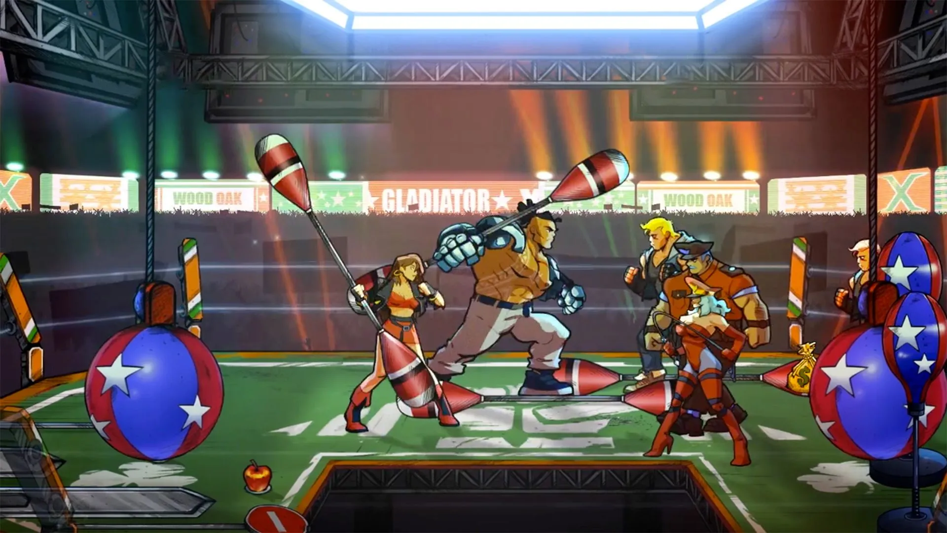 Hình artwork Streets of Rage 4 với phong cách 2D hiện đại hóa nhân vật và cảnh đánh nhau đường phố