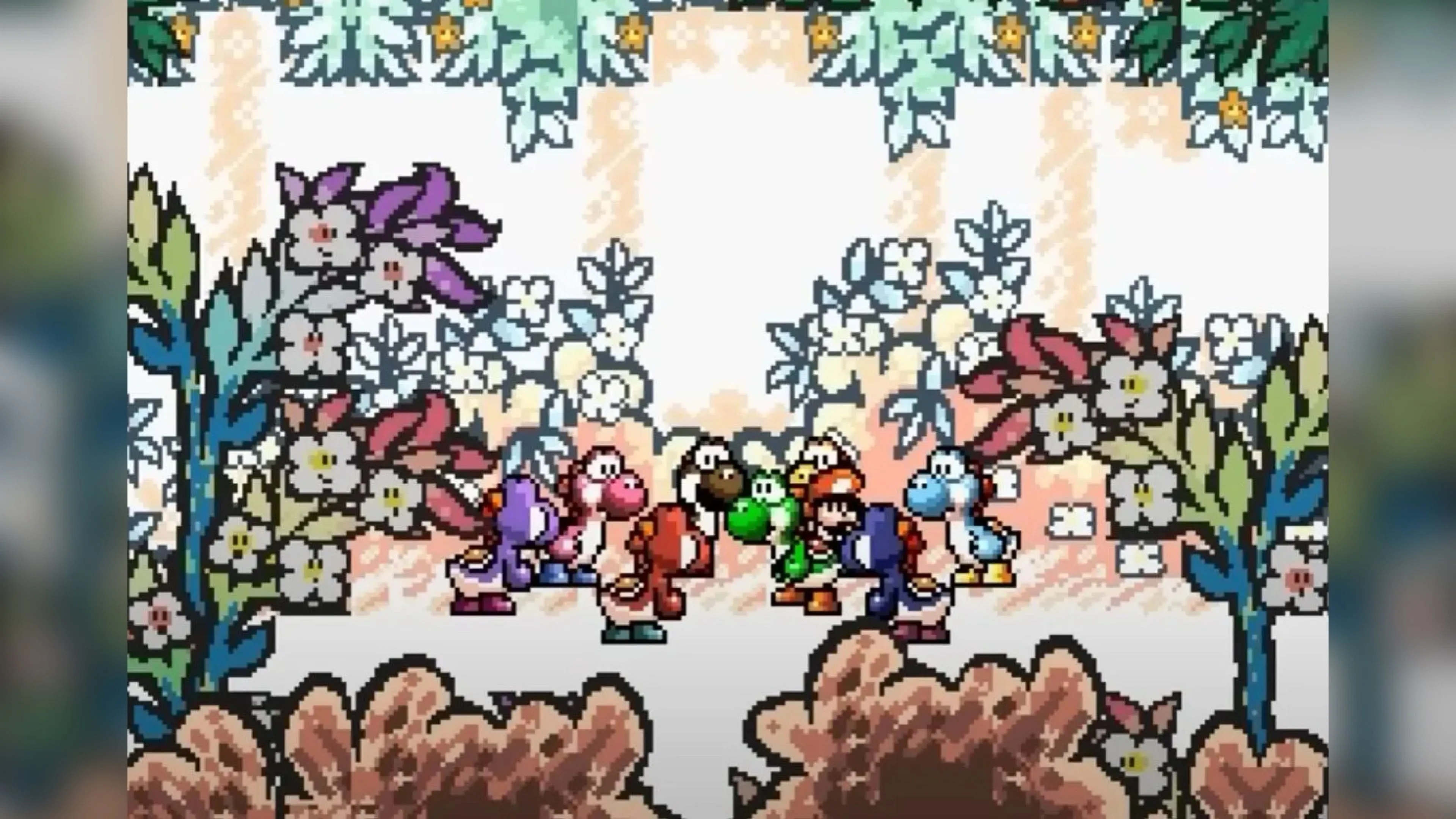 Hình minh họa Yoshi kiểu vẽ tay gợi nhớ Super Mario World 2: Yoshi's Island với tông màu tươi sáng