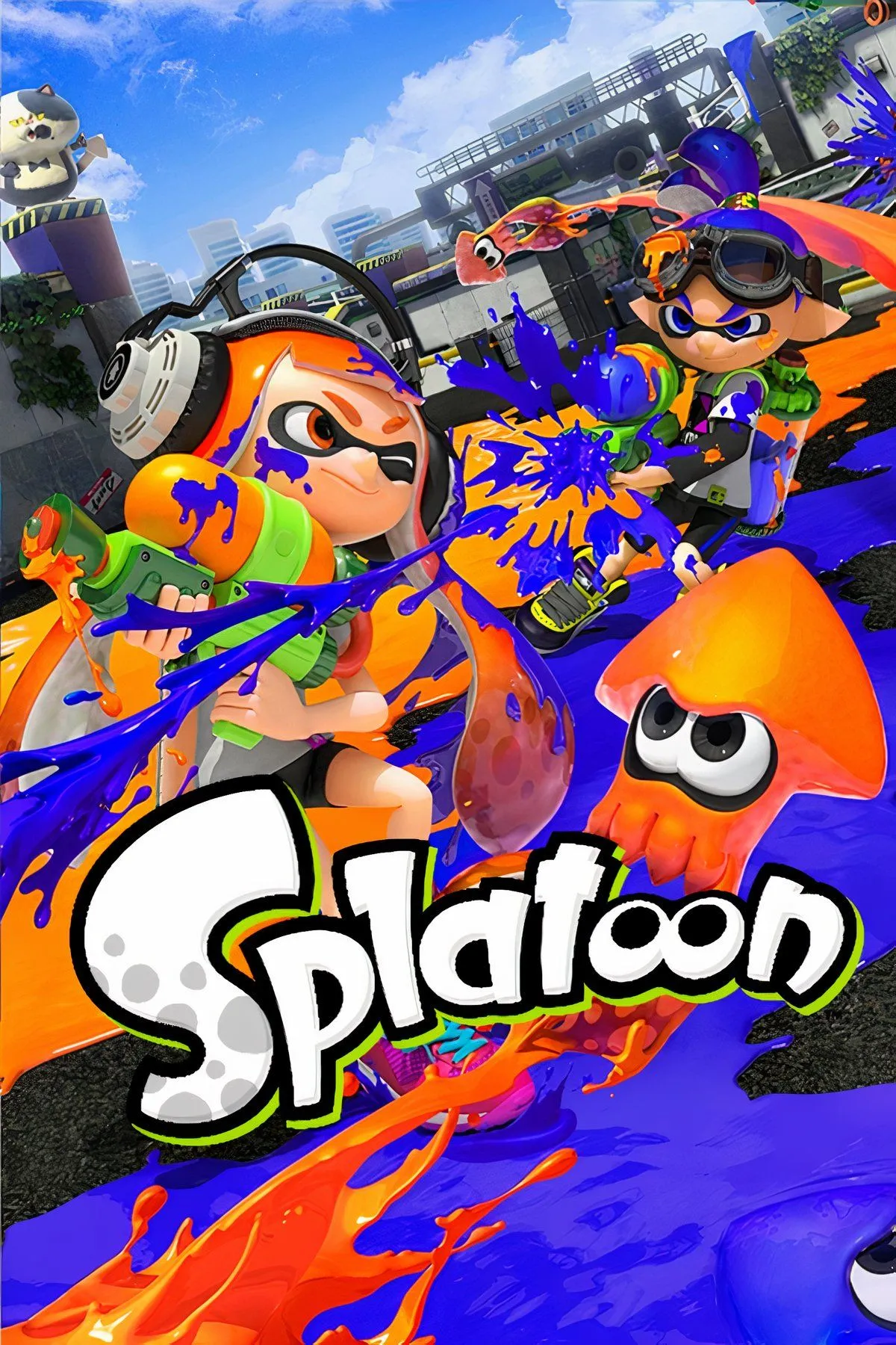 Inklings chiến đấu phủ mực trên bản đồ đầy màu sắc, minh họa lối chơi Turf War của Splatoon