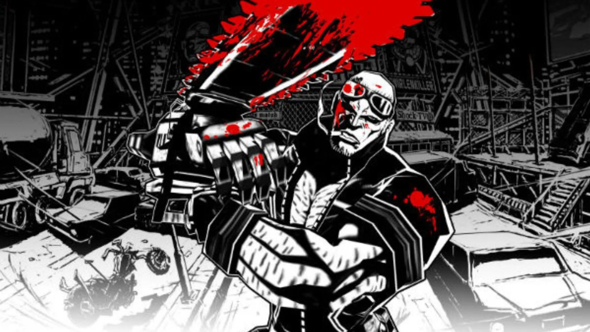 Jack Cayman dùng chuỗi cưa và vũ khí trong MadWorld