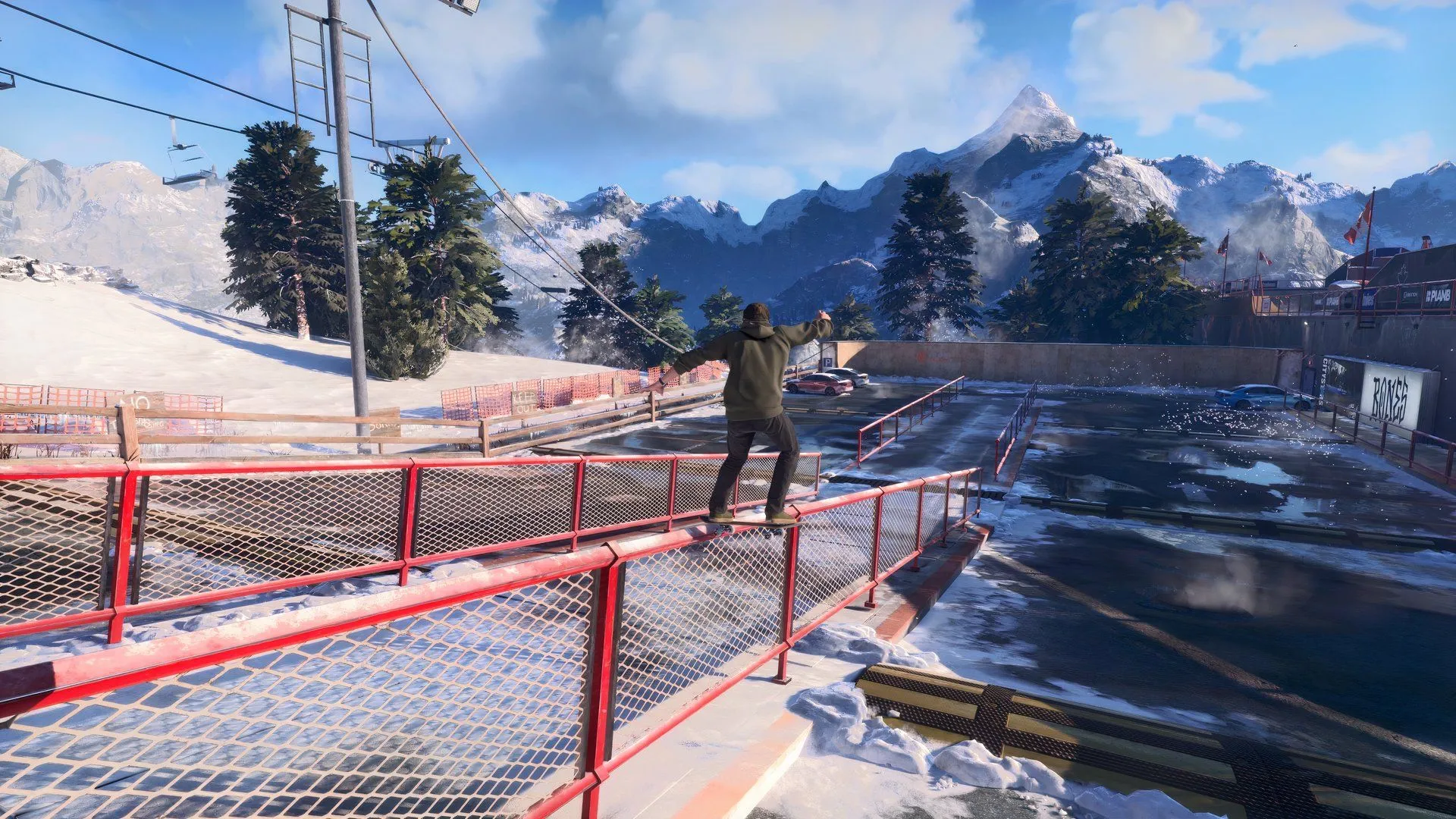 Khu vực Canada THPS 3 với skatepark tích hợp, sân trượt tuyết và nhiều đường manual cho combos dài