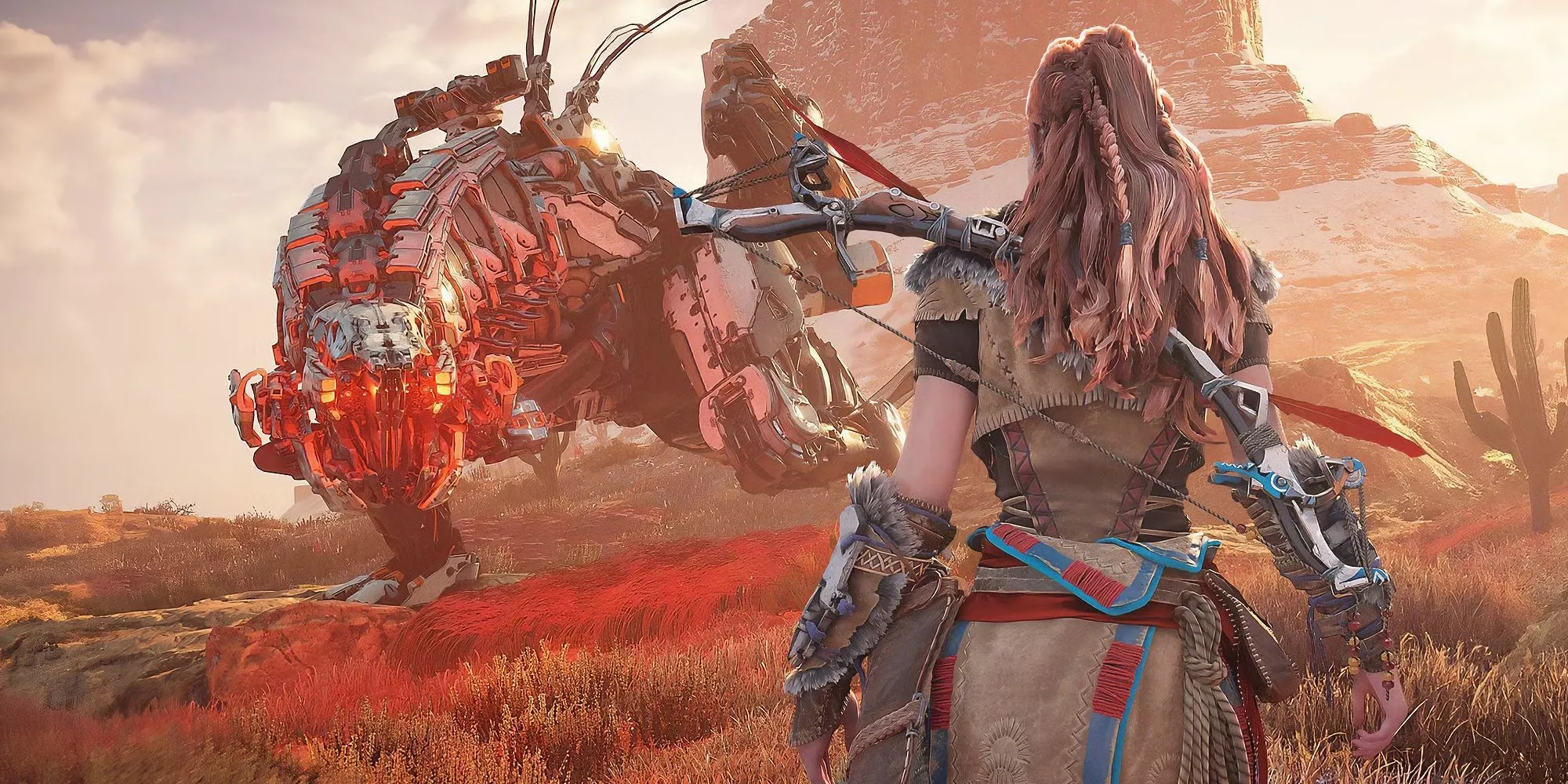 Khung cảnh đổ nát và máy móc trong Horizon Zero Dawn, gợi mở quá khứ bị che khuất và khám phá hậu tận thế