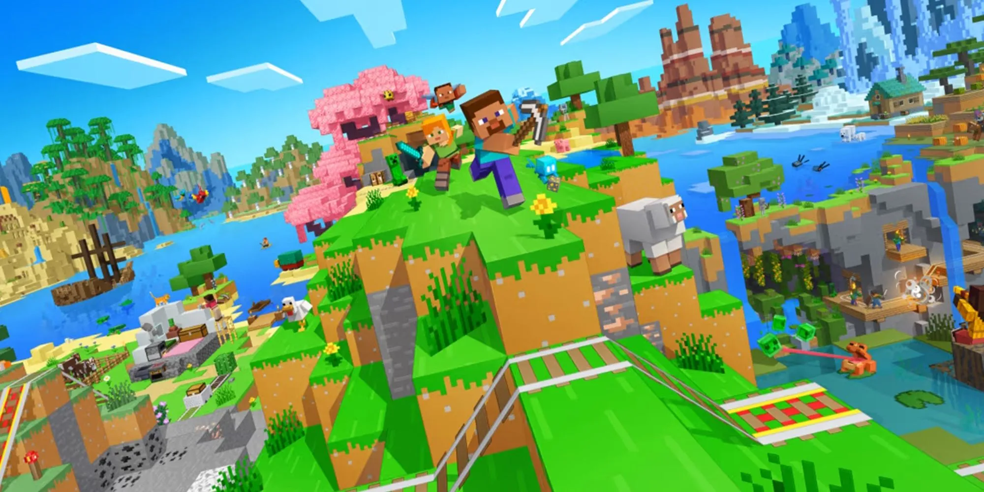Khung cảnh Minecraft với thế giới voxel, xây dựng sáng tạo và khám phá không giới hạn