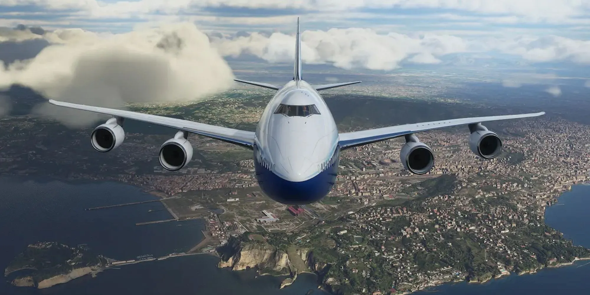 Khung cảnh thành phố trong Microsoft Flight Simulator 2024, cho thấy độ chi tiết bản đồ và đồ họa thế giới mở