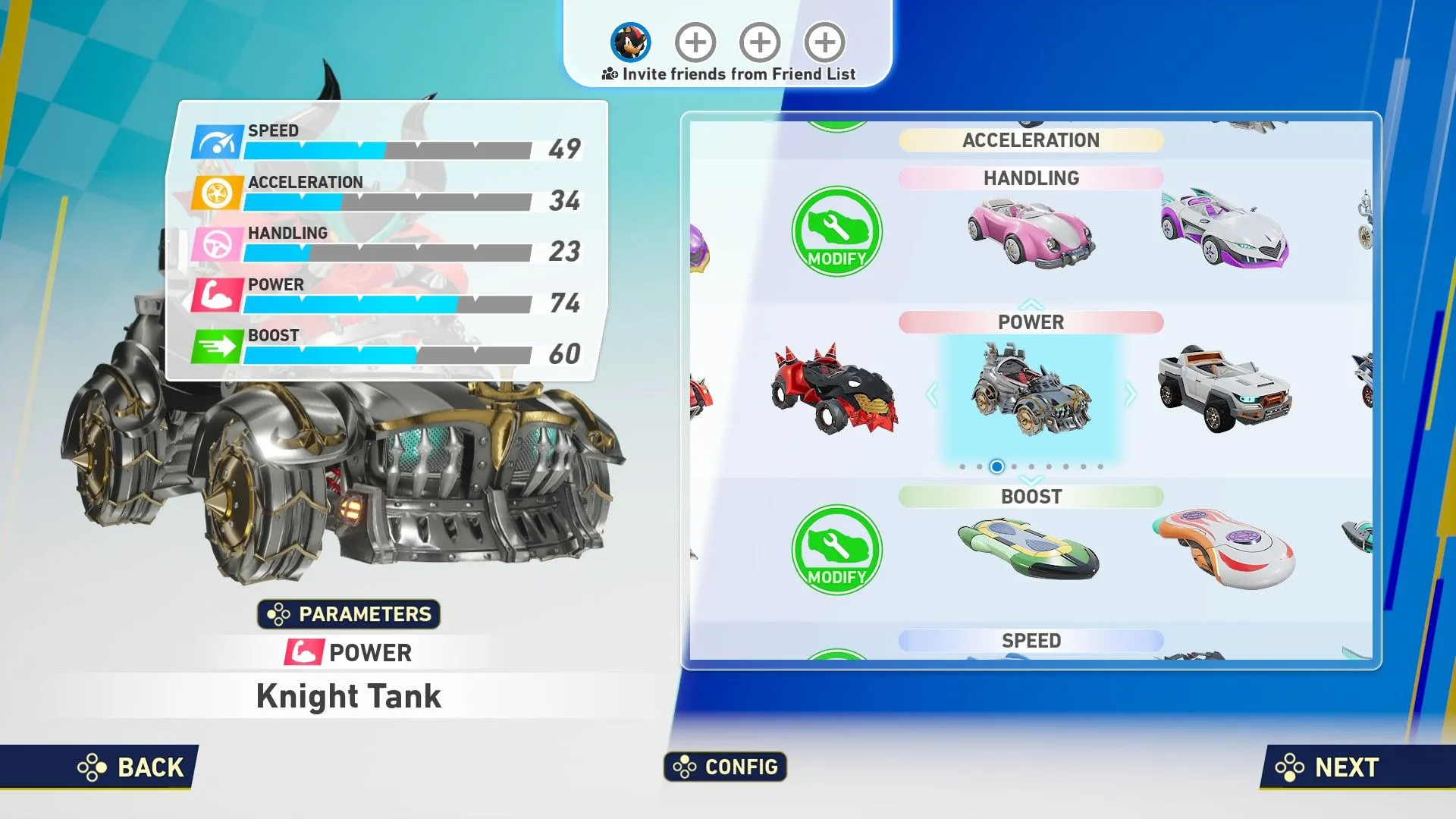 Knight Tank - xe Power mặc định phù hợp chiến thuật gian lận item, Sonic Racing Crossworlds