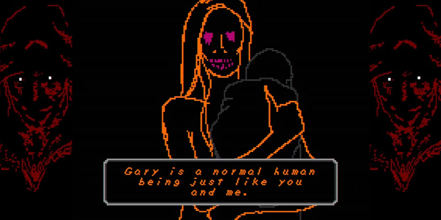 Logo và artwork Faith: The Unholy Trinity, phong cách đồ họa pixel tối tăm phản chiếu yếu tố cult và kinh dị