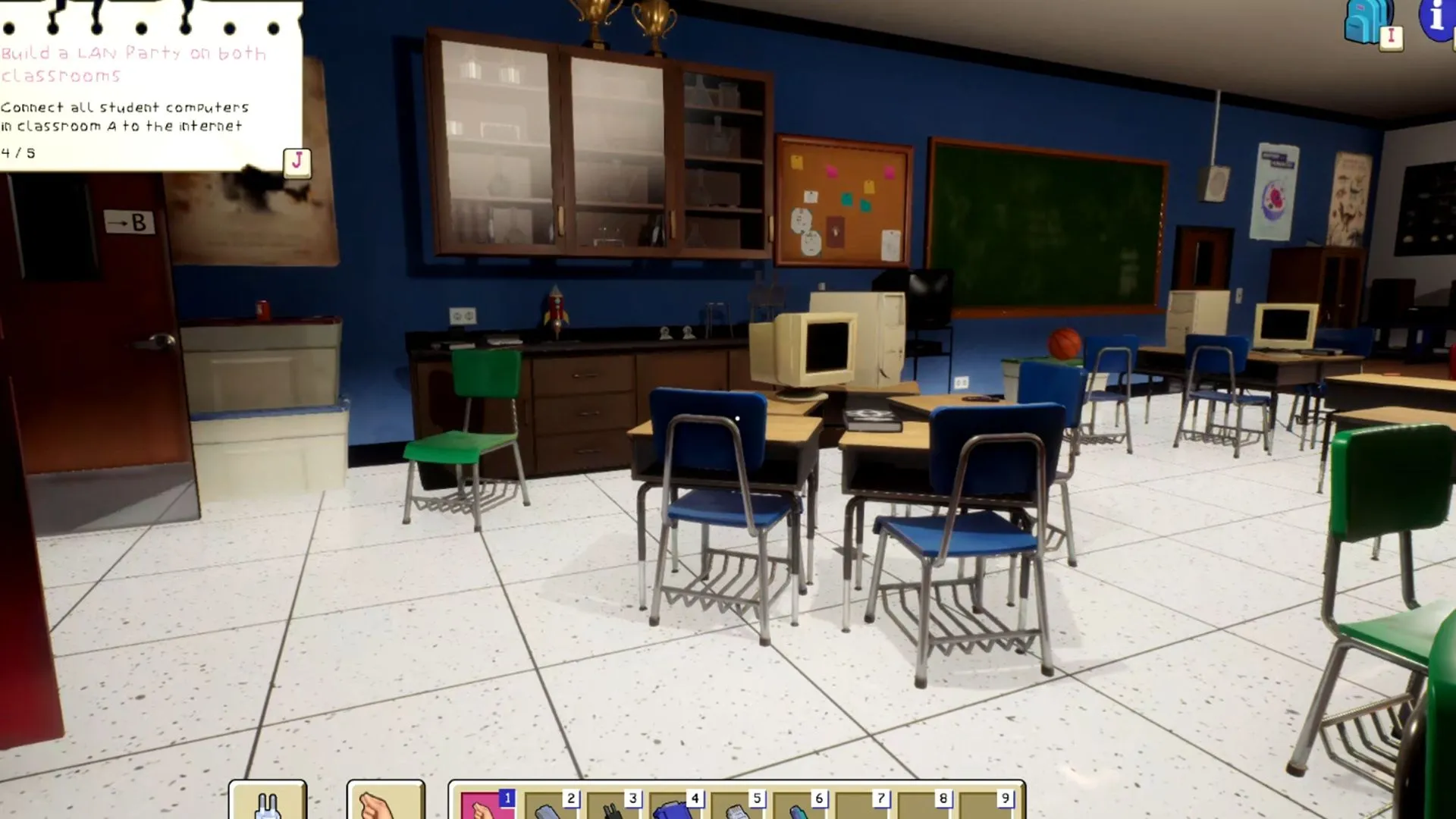 Lớp học và bối cảnh trường học trong LAN Party Adventures nơi các nhân vật tụ họp