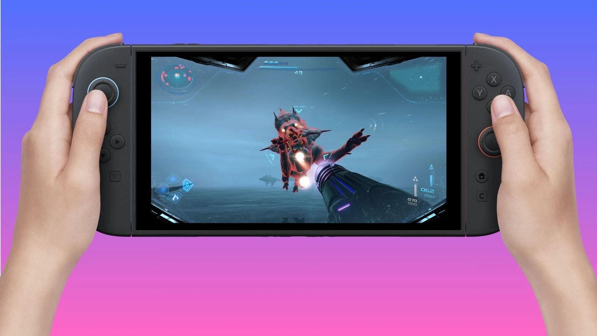 Máy Nintendo Switch 2 đặt trên nền tối, minh họa doanh số và thiết kế console