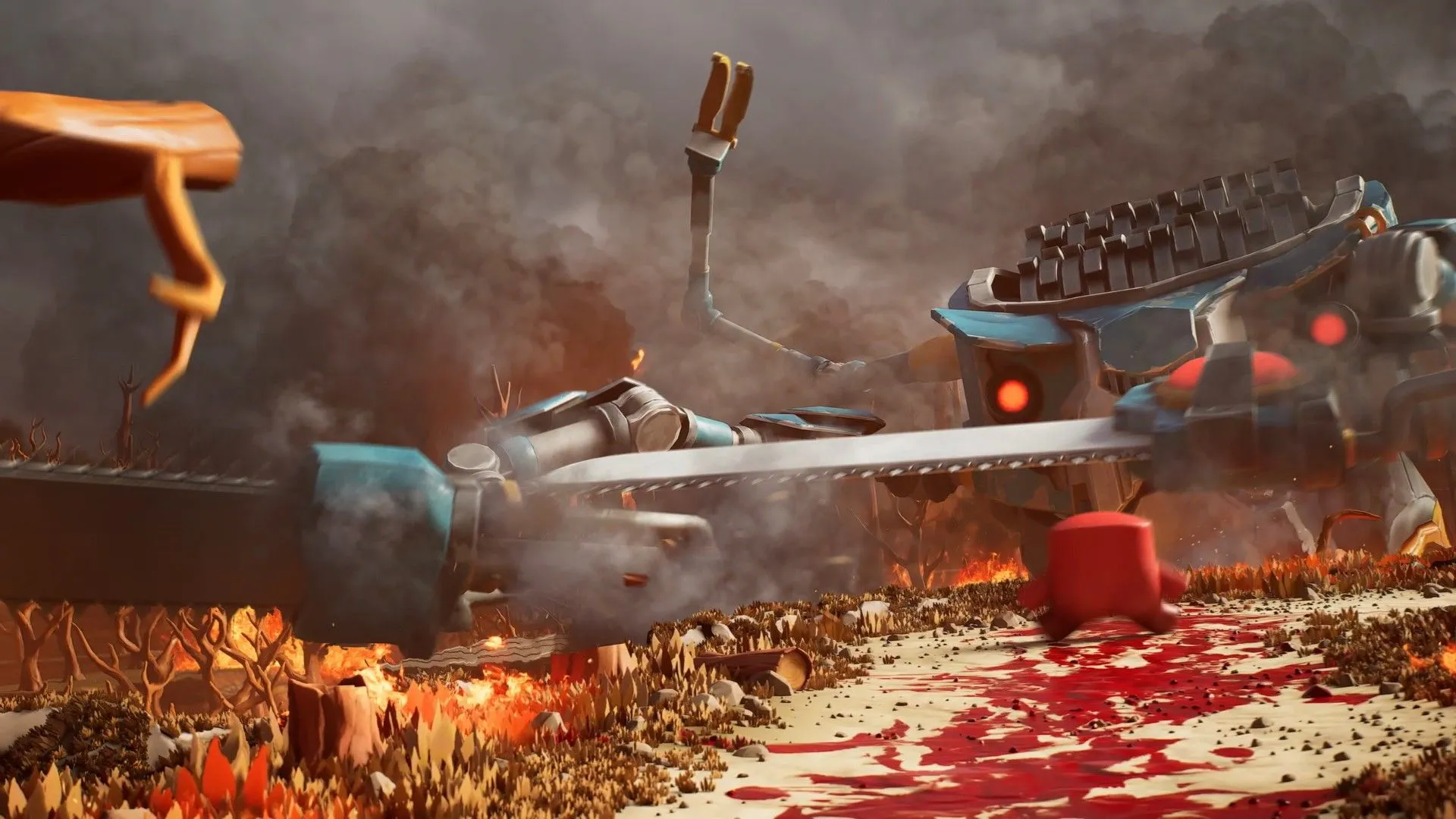 Meat Boy trong môi trường 3D sinh động, đáng chú ý là các hoạt cảnh nền