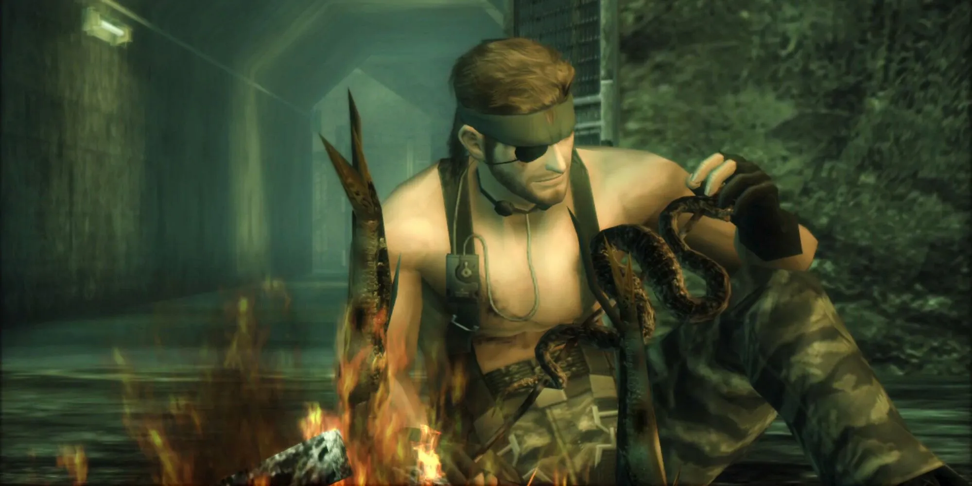 Metal Gear Solid 3: Snake Eater minh họa lén lút trong môi trường rừng rậm, tượng trưng cho thiết kế stealth sinh tồn của trò chơi