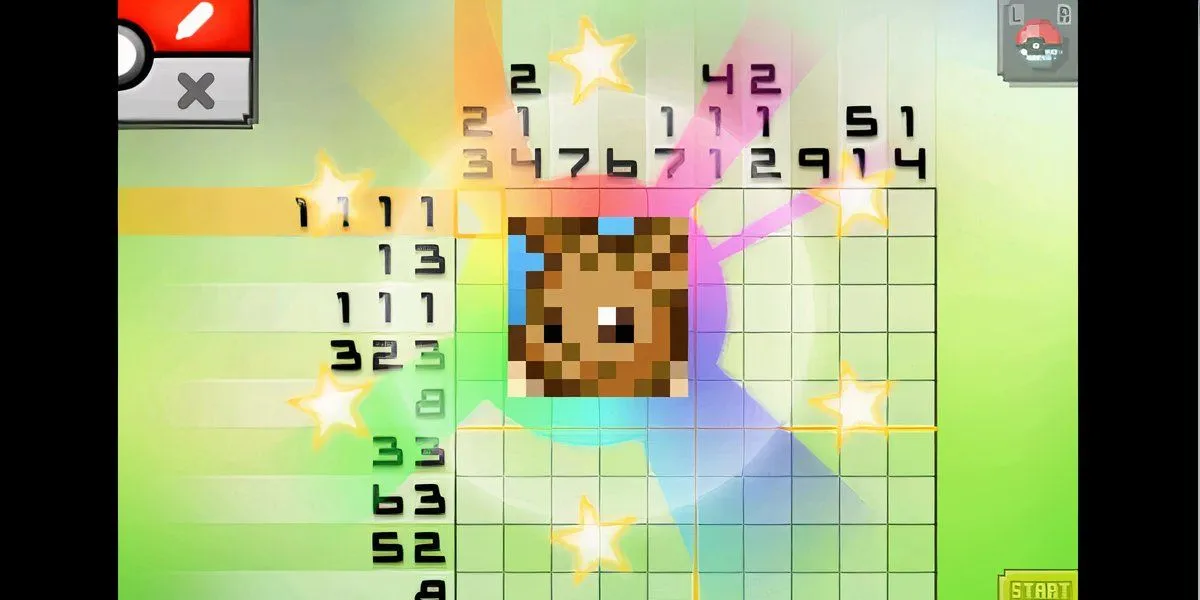 Minh họa gameplay Pokemon Picross thể hiện ô đồ họa nonogram