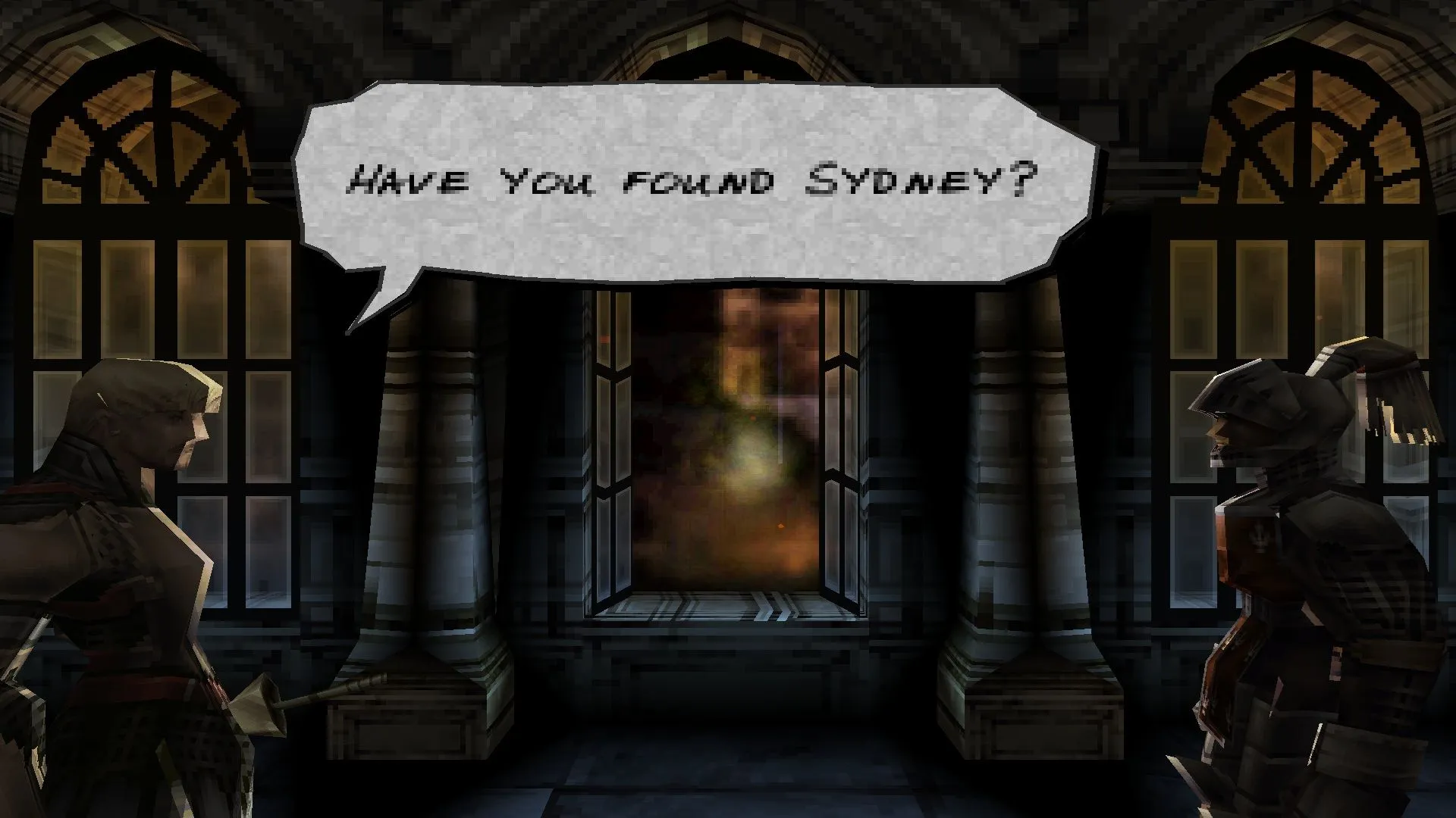 Một cảnh cắt cảnh từ Vagrant Story, thể hiện phong cách mỹ thuật tối và chi tiết nhân vật