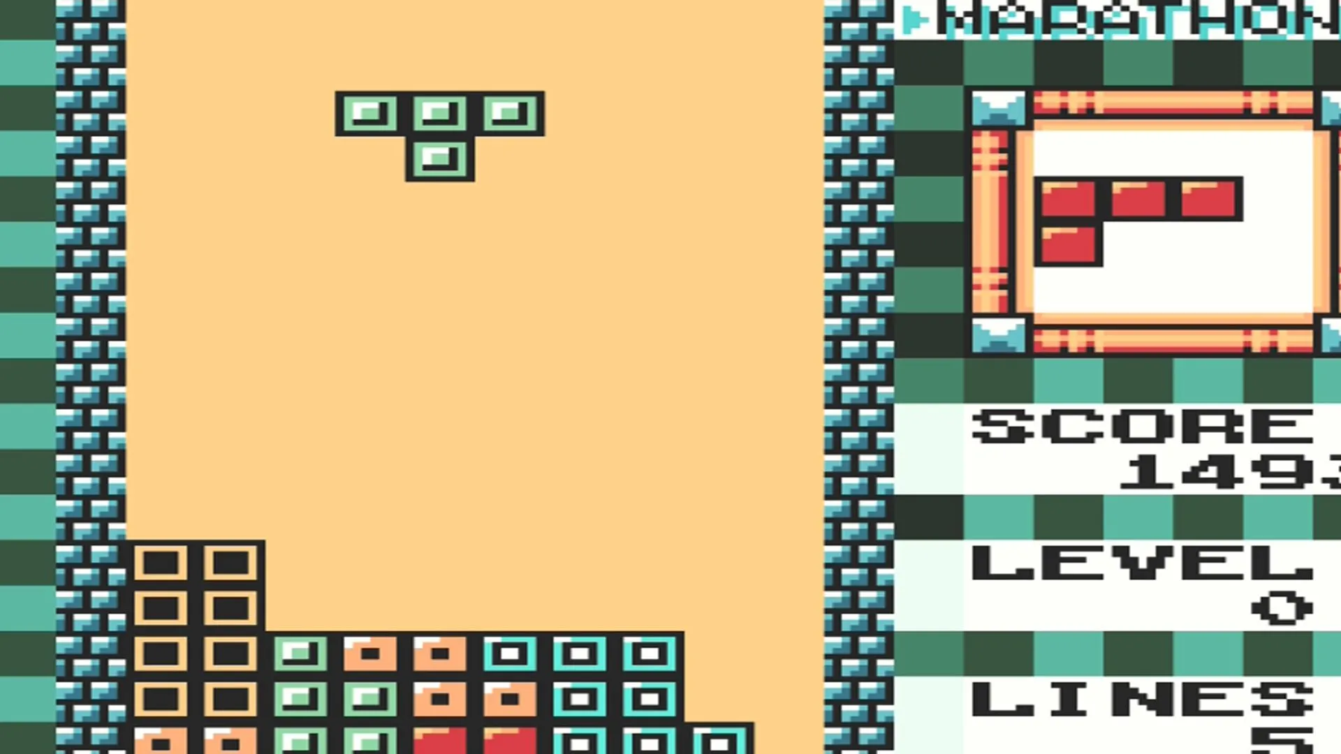 Một mảnh T đang rơi trong Tetris DX trên GBC
