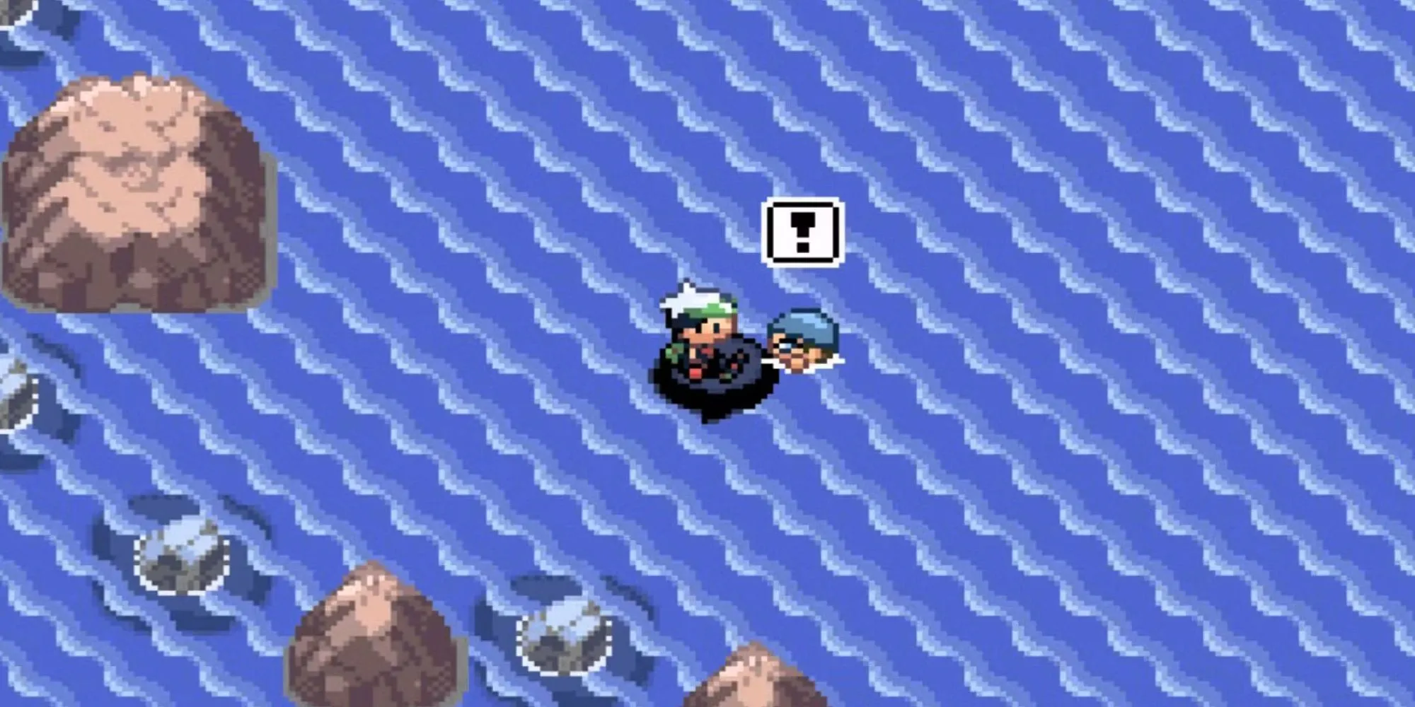 Người chơi lướt sóng trong Ruby & Sapphire, cảnh biển Hoenn