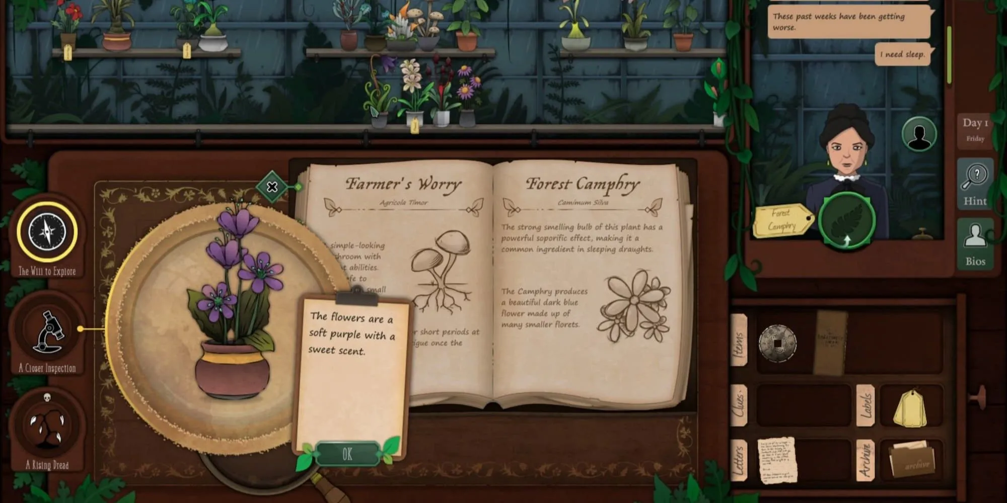 Nhận dạng cây cỏ trong Strange Horticulture: gameplay dựa vào kiến thức và giải đố