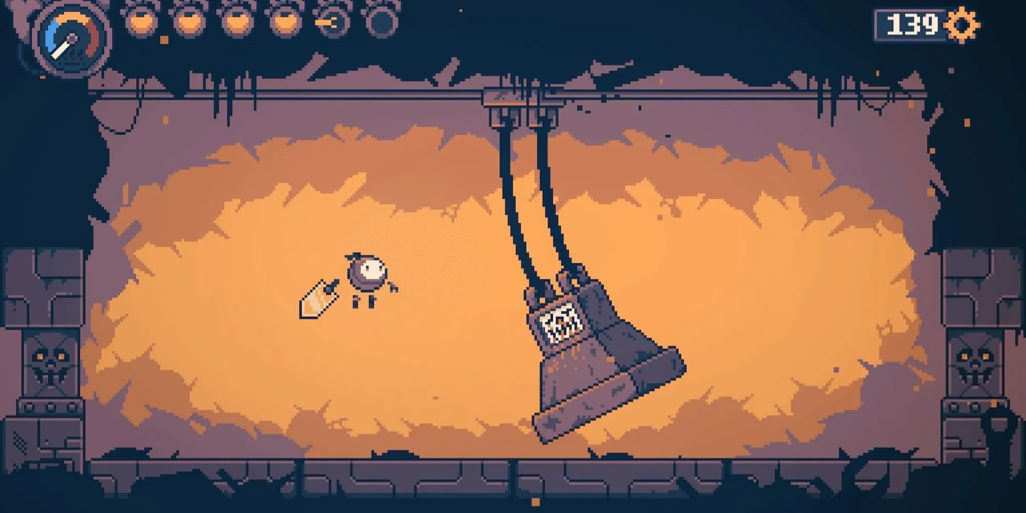 Nhân vật chính tấn công kẻ thù bằng kiếm trong Haiku, The Robot — Metroidvania phong cách cơ khí