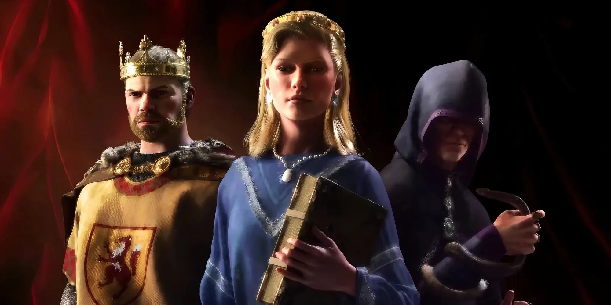 Nhân vật Crusader Kings 3 đứng gần nhau — minh họa phe phái trong chính trị triều đại