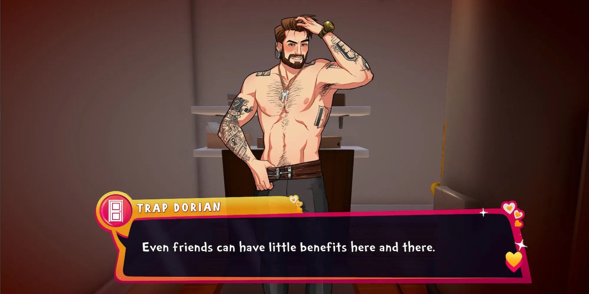 Nhân vật Dorian trong Date Everything đang tán tỉnh, minh họa yếu tố hẹn hò kỳ quặc của game