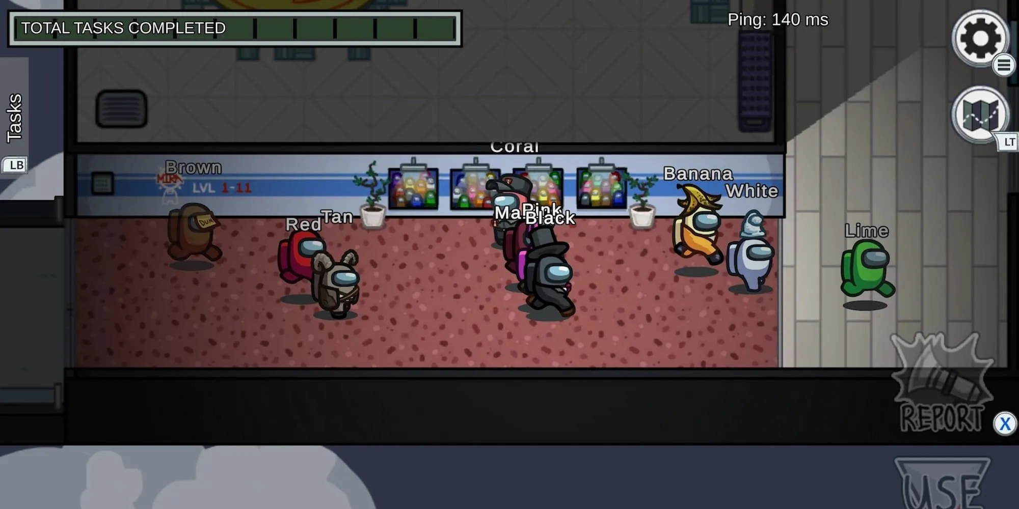 Nhân vật nhiều màu trong Among Us chạy quanh tàu