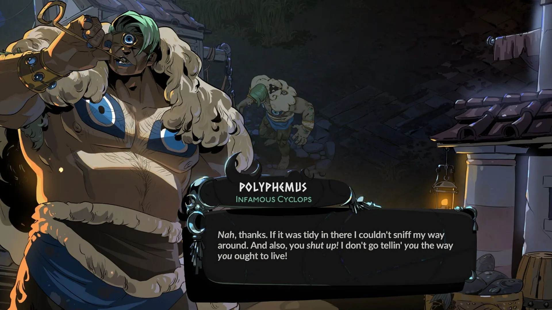 Polyphemus khổng lồ ném đá trong đấu trường Hades 2