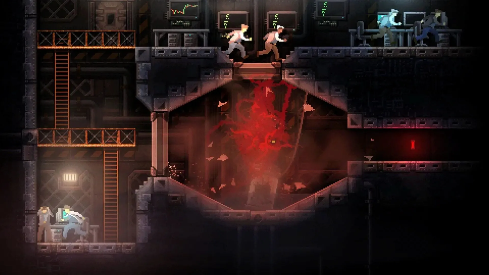 Quái vật Carrion bò trên tường và tấn công nhân viên phòng thí nghiệm