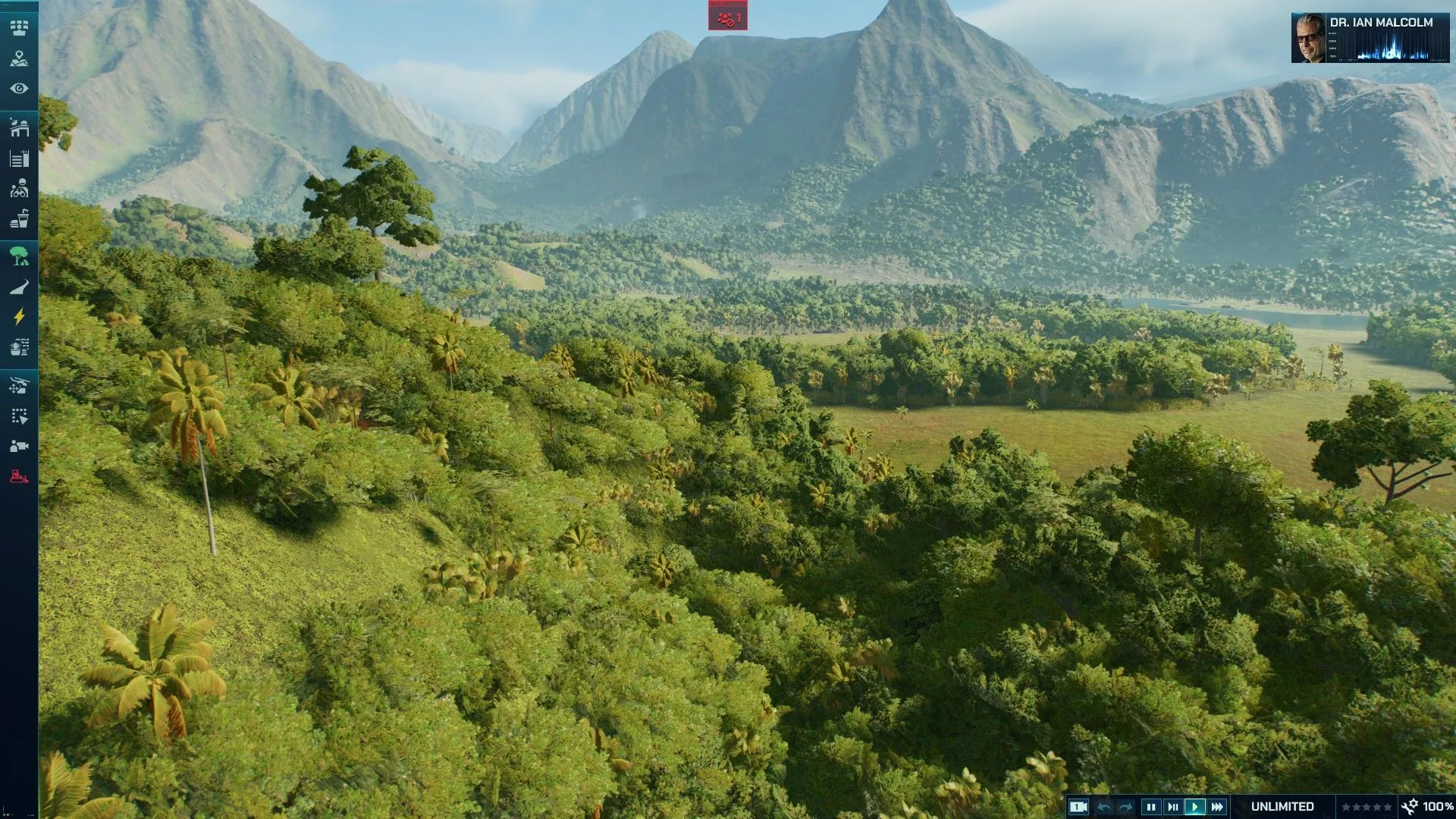 Quang cảnh Isla Nublar được tái hiện, kết hợp âm nhạc bản quyền và âm thanh môi trường để tăng tính nhập vai