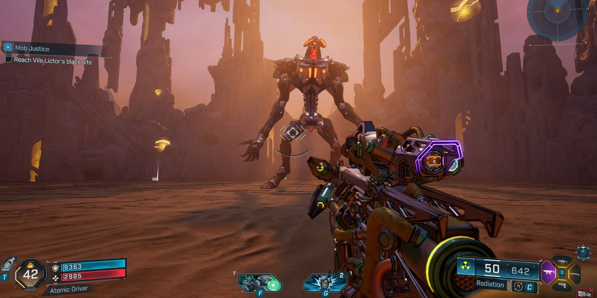 Radix boss trong Borderlands 4, cảnh đánh boss thể hiện góc nhìn và hiệu ứng chuyển động