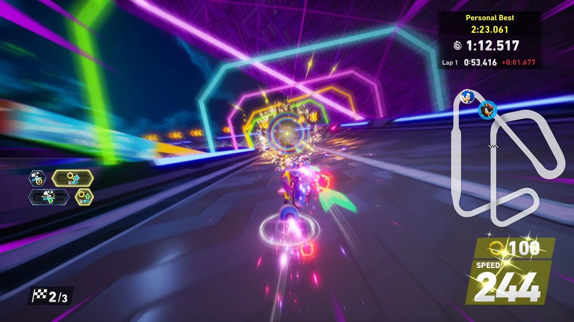 Ring Gain Boost chuyển ring thành gia tốc tức thời, giúp build ring-centric trong Sonic Racing Crossworlds
