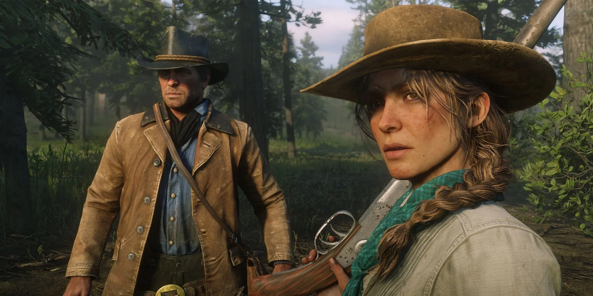 Sadie Adler và Arthur Morgan — minh họa khả năng liên kết nhân vật giữa các tựa game Rockstar