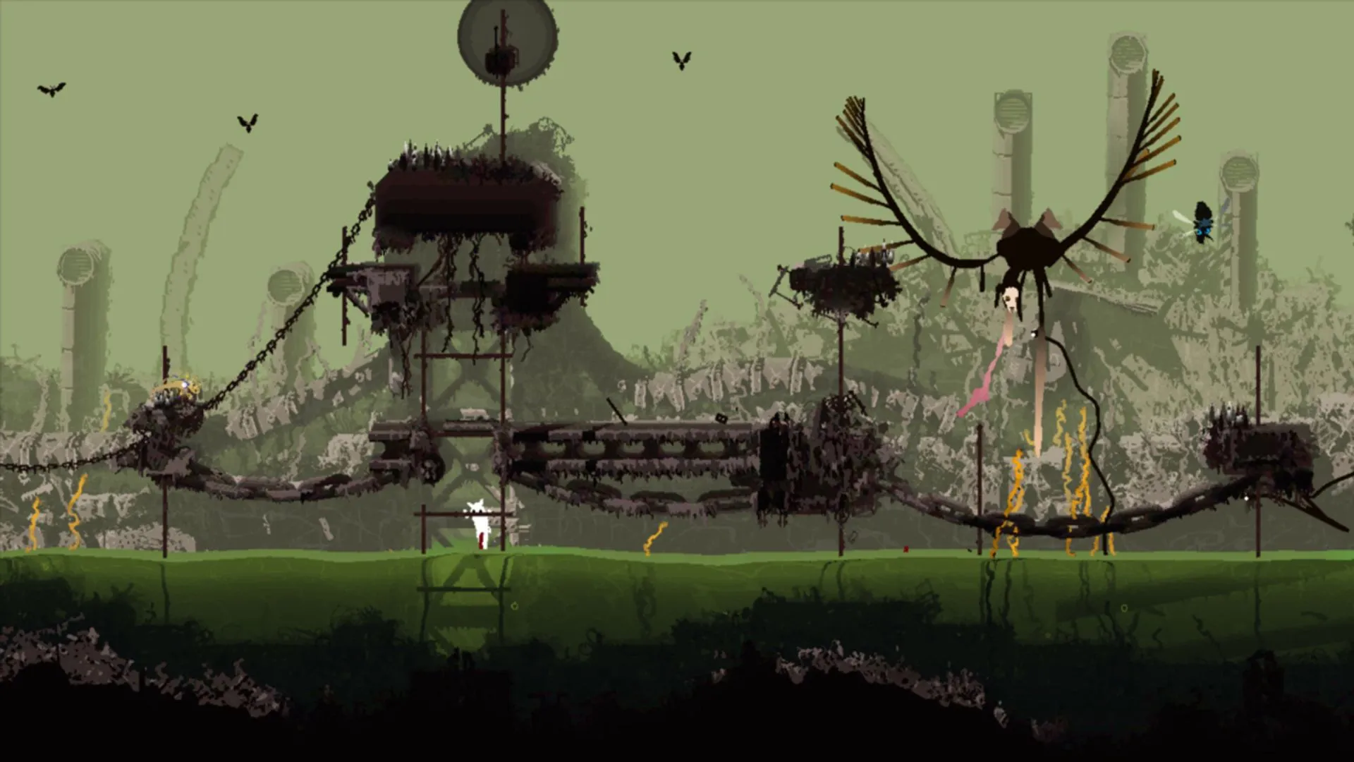 Sinh cảnh mưa và sinh vật săn mồi trong Rain World, làm nổi bật AI thông minh và áp lực ban đêm cho người chơi