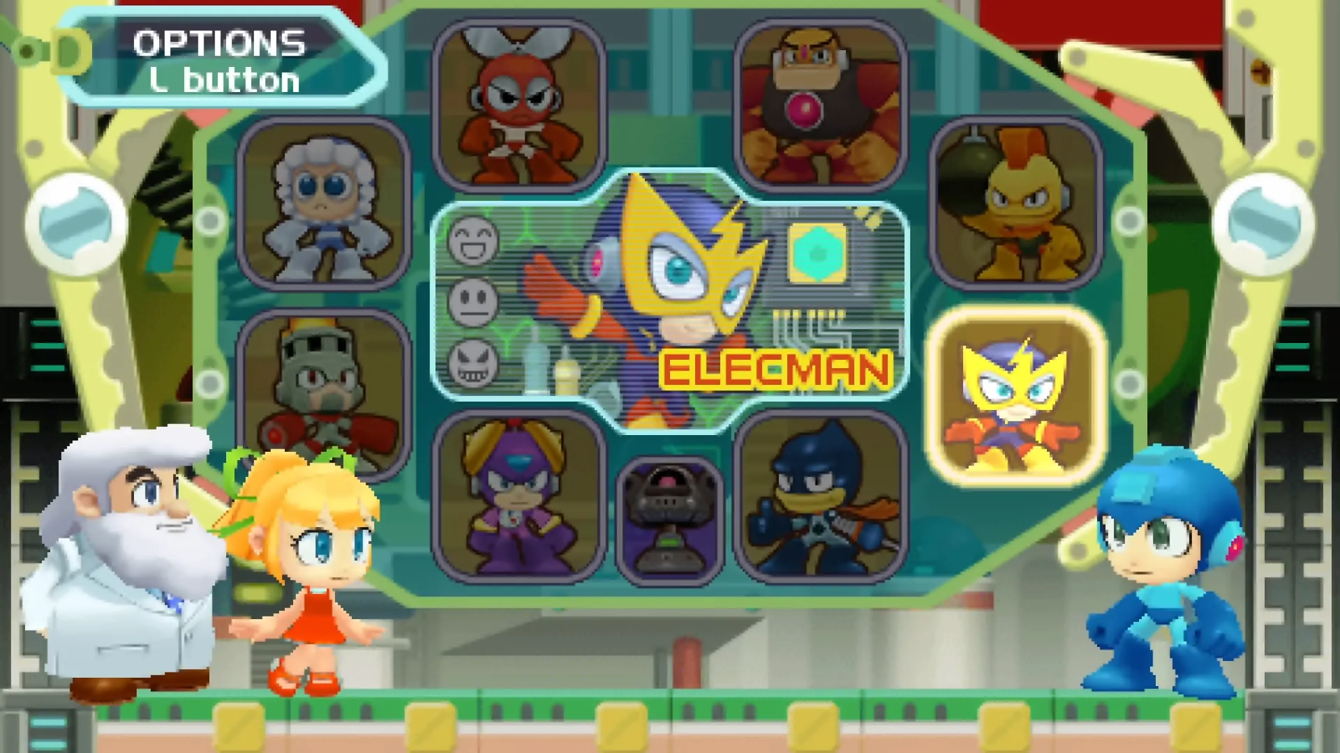 Stage select ở Mega Man Powered Up trên PSP, phong cách hoạt hình dễ thương của Robot Masters
