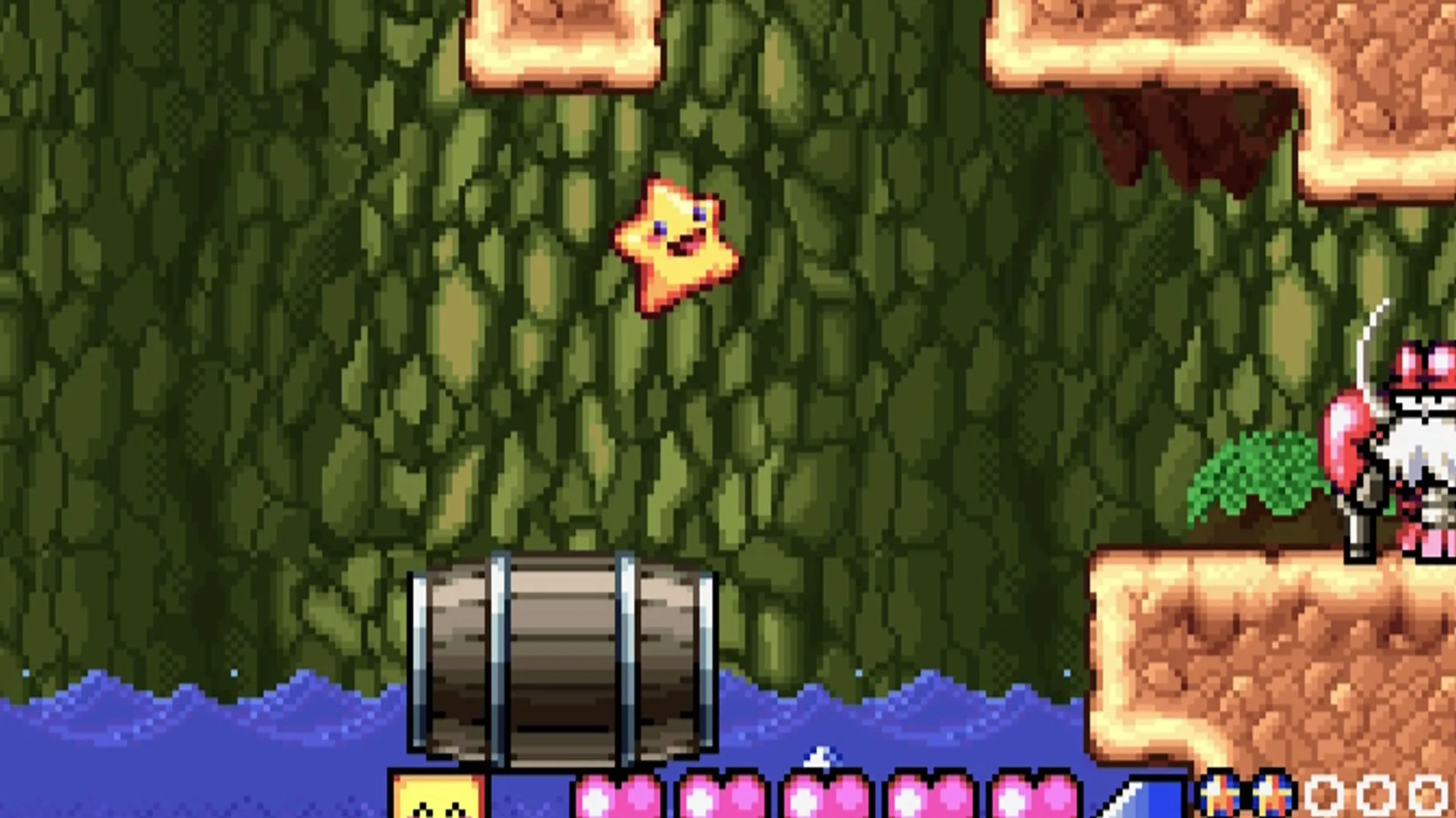 Starfy trong một pha nhảy, minh họa chuyển động và tính vật lý nổi bật của trò chơi