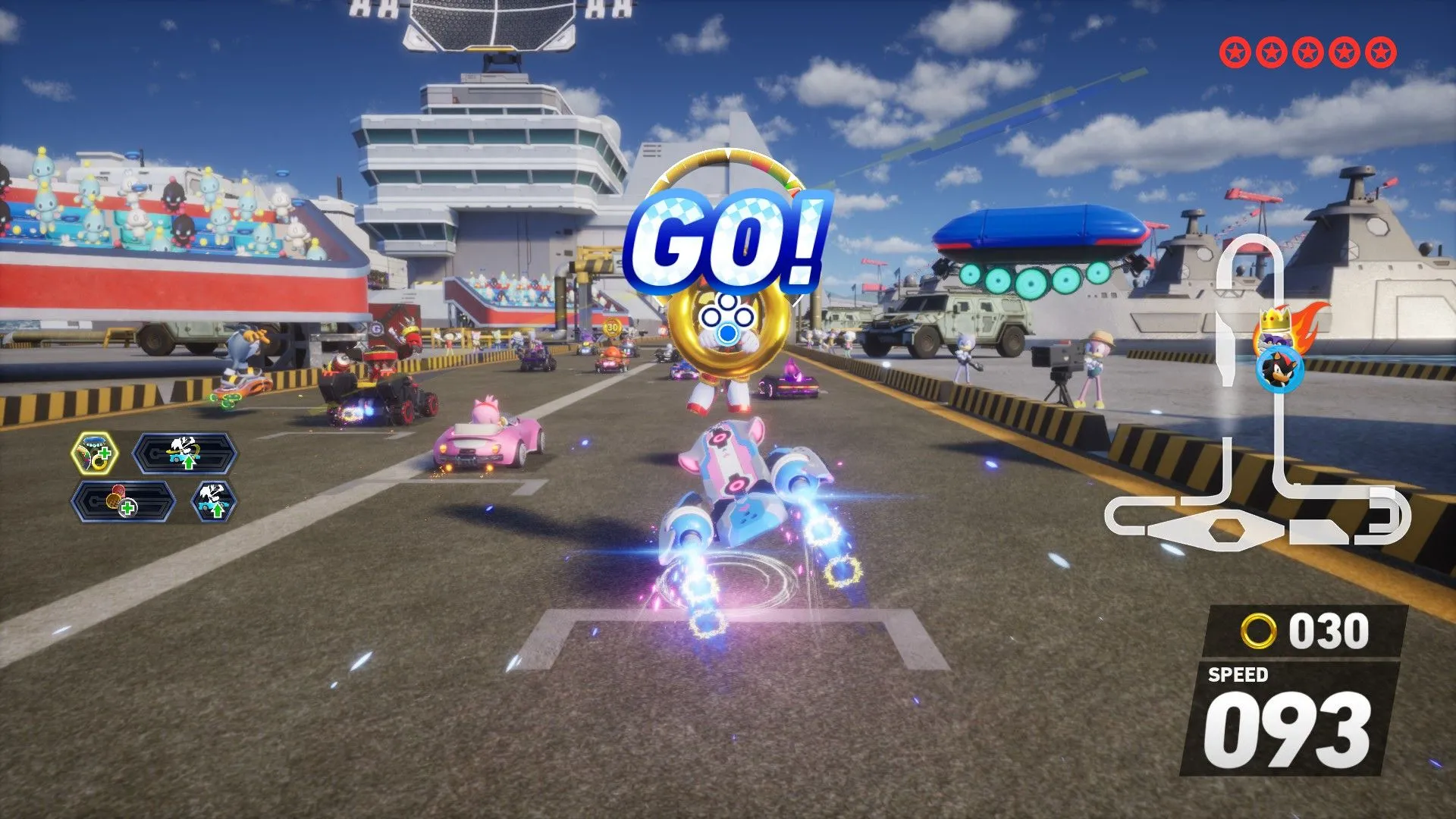 Starting Boost Bounty cho 30 ring ngay từ phát súng xuất phát trong Sonic Racing Crossworlds