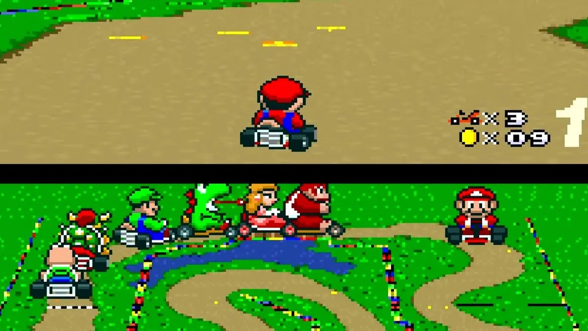 Super Mario Kart trên SNES: chế độ đua sử dụng Mode 7 và địa hình xoay