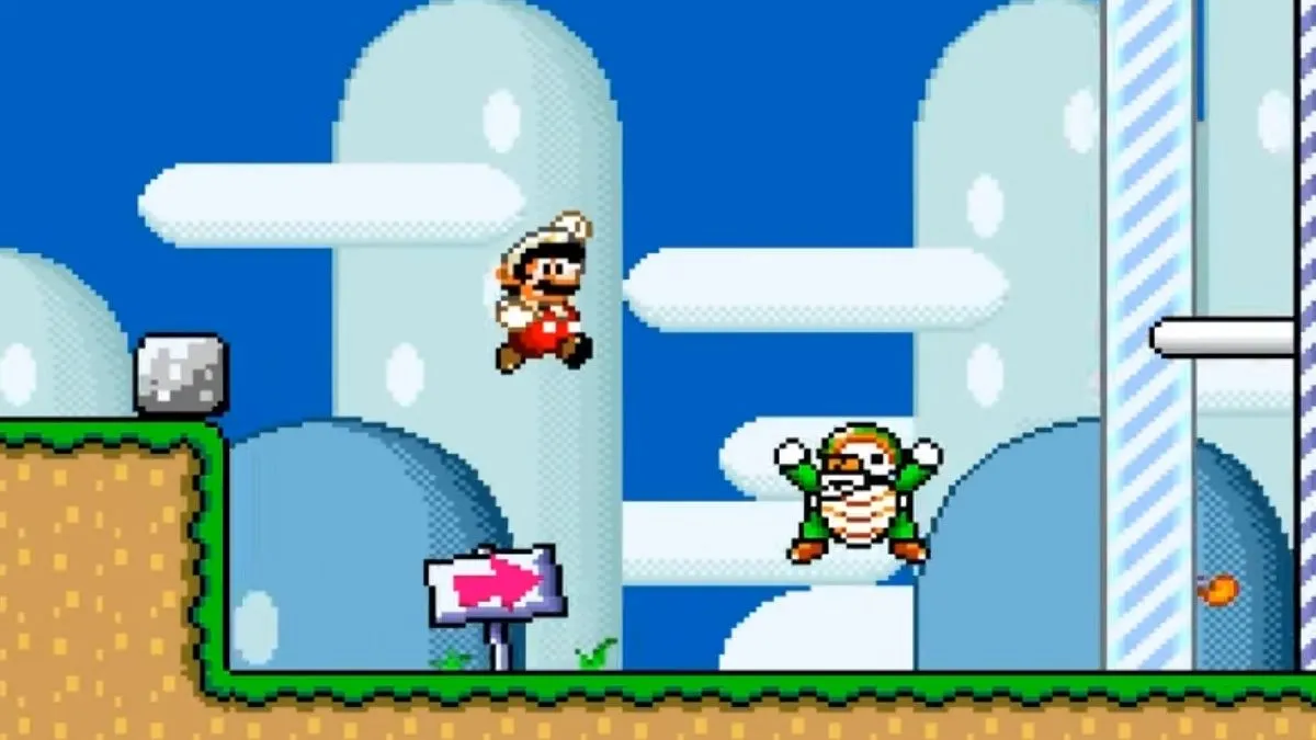 Super Mario World: Mario và Yoshi trên nền level đa dạng của SNES