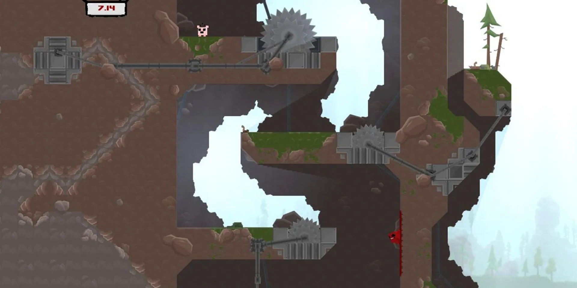 Super Meat Boy platforming tốc độ cao với chướng ngại vật gây cảm giác “meat grinder”