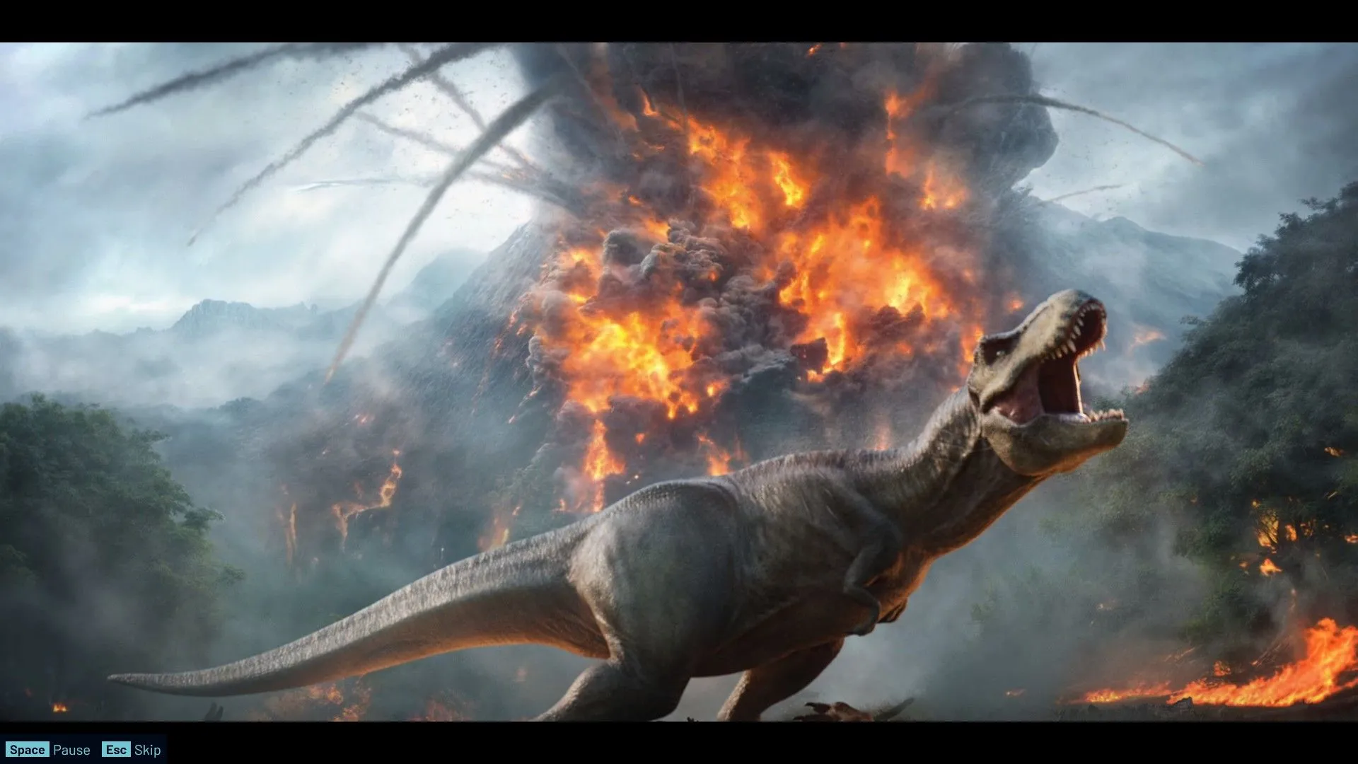 T-Rex gầm lớn trong công viên, cảnh tượng mô phỏng sống động của Jurassic World Evolution 3