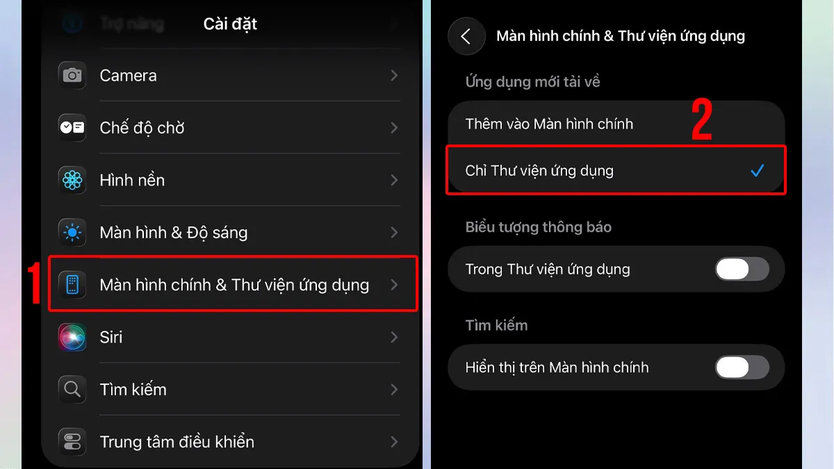 Thao tác đưa ứng dụng mới chỉ vào Thư viện để giữ giao diện gọn